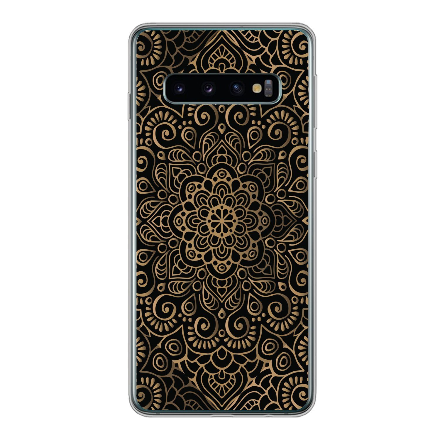 MuchoWow Handyhülle für Samsung Galaxy S10 Goldenes Muster auf schwarzem Hintergrund, Phone Case, Silikon, Schutzhülle Dünn