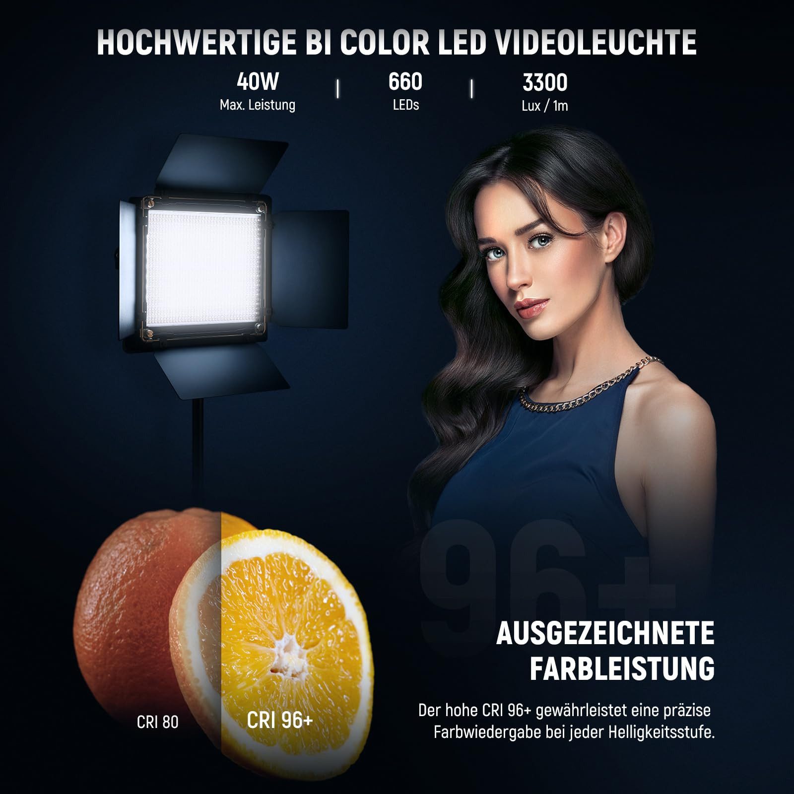 Neewer Videoleuchte NL660 2x 660 LED Panel Set 3200K-5600K CRI96+ mit Stativen, Einstellbar, Dimmbar, Robust, für Studio Fotografie Aufnahme Streaming