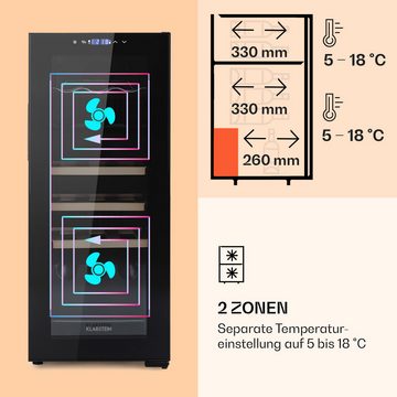 Klarstein Weinkühlschrank Bodega 18 Duo+, für 18 Standardflaschen á 0,75l,Wein Flaschenkühlschrank Weintemperierschrank Weinschrank Kühlschrank