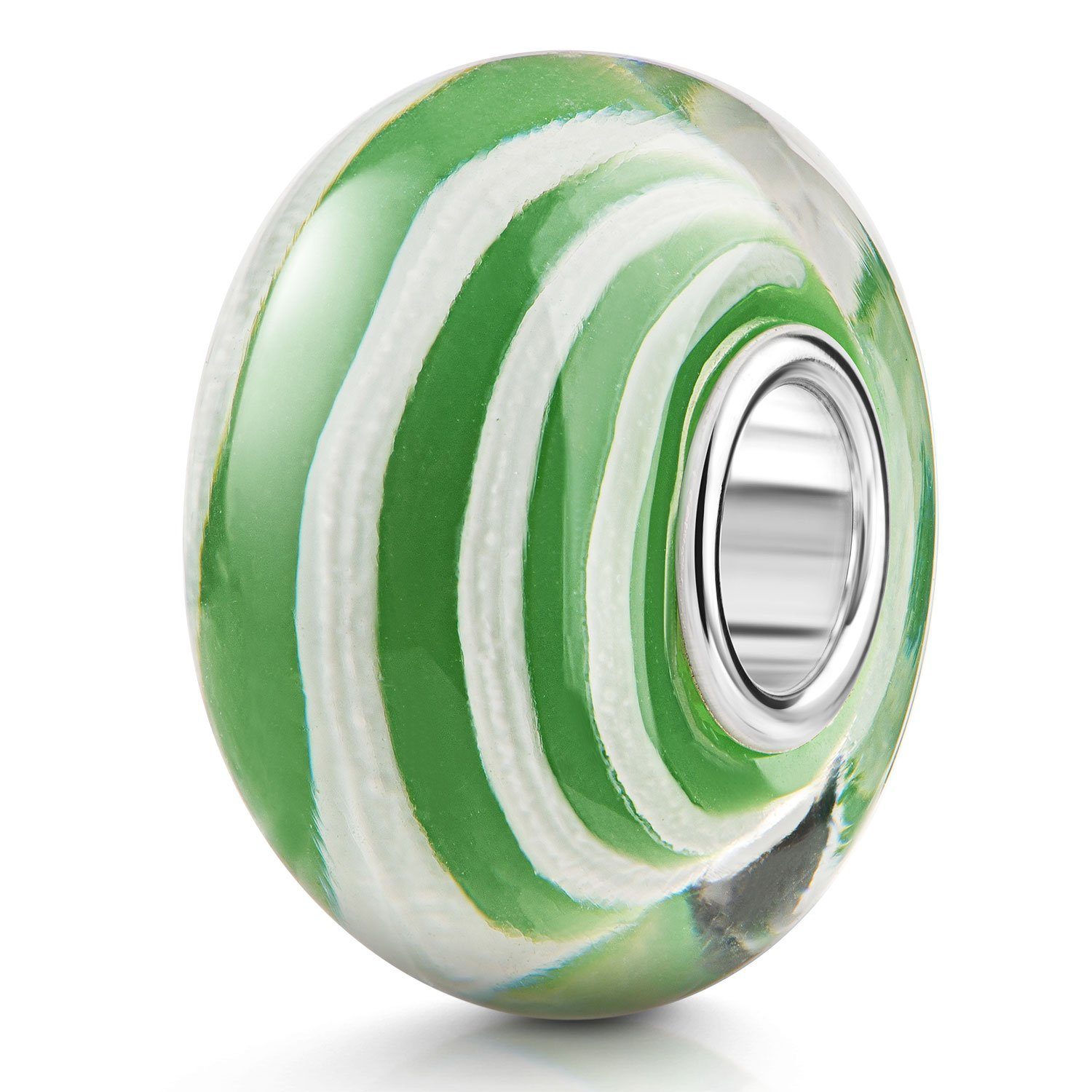 Materia Bead Glasperle Streifen Muster Candy Bonbon Grün Weiß 532, Kern aus 925 Sterling Silber
