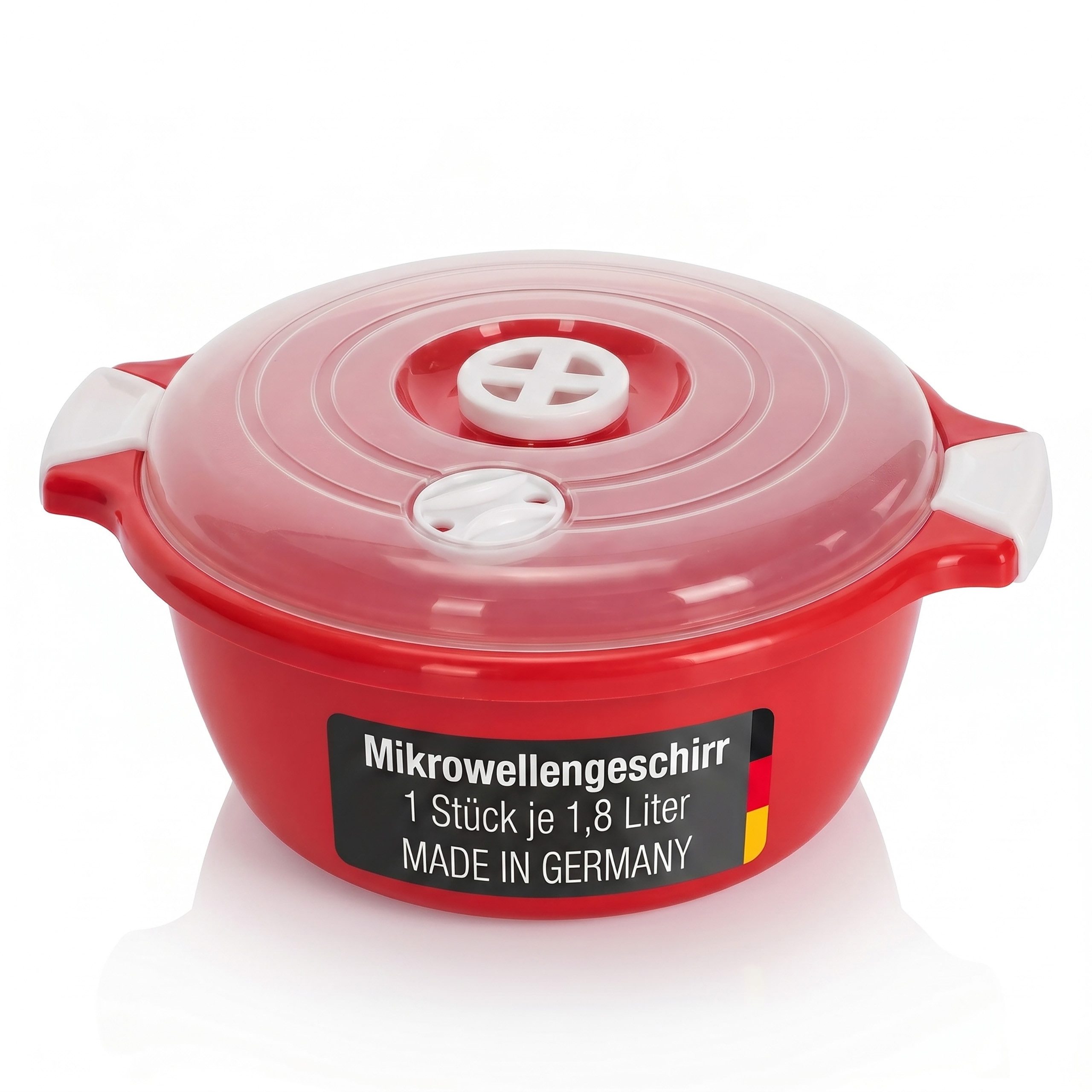 Lantelme Mikrowellenbehälter Mikrowellenschüssel 1,8 Liter rot stapelbar, Kunststoff, (1-tlg., Für Mikrowelle, Gefrier- und Kühlschrank, Picknick), Schüssel Dampfventil, Spülmaschinengeeignet, Deutsche Herstellung