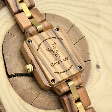 Holzwerk Quarzuhr NEUSS kleine Damen Holz Armband Uhr in ahorn beige, gold & grün