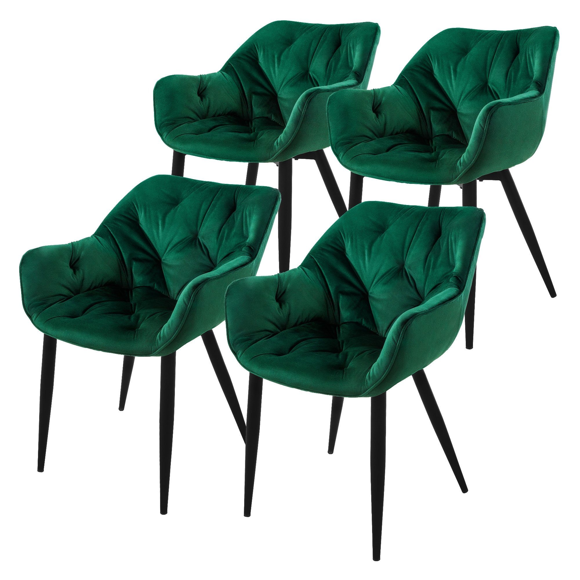 ergonomisch Polsterstühle Küchenstühle Stuhl Metallbeine Wohnzimmerstühle, Dunkelgrün Set ML-DESIGN 4er Samtbezug