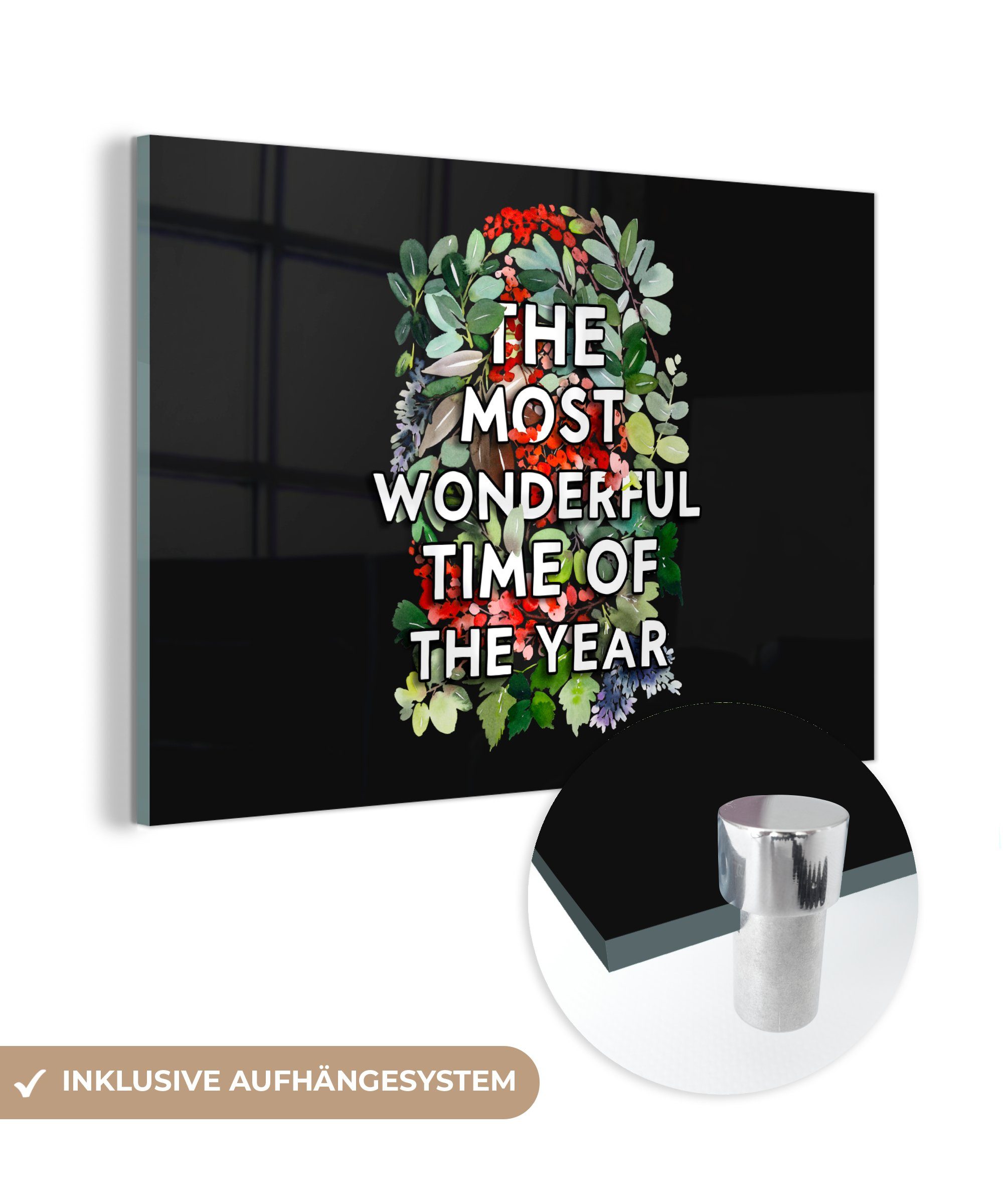 MuchoWow Acrylglasbild Pflanzen - Blumen Zitate - (1 St), Weihnachten, Acrylglasbilder Schlafzimmer - & Wohnzimmer