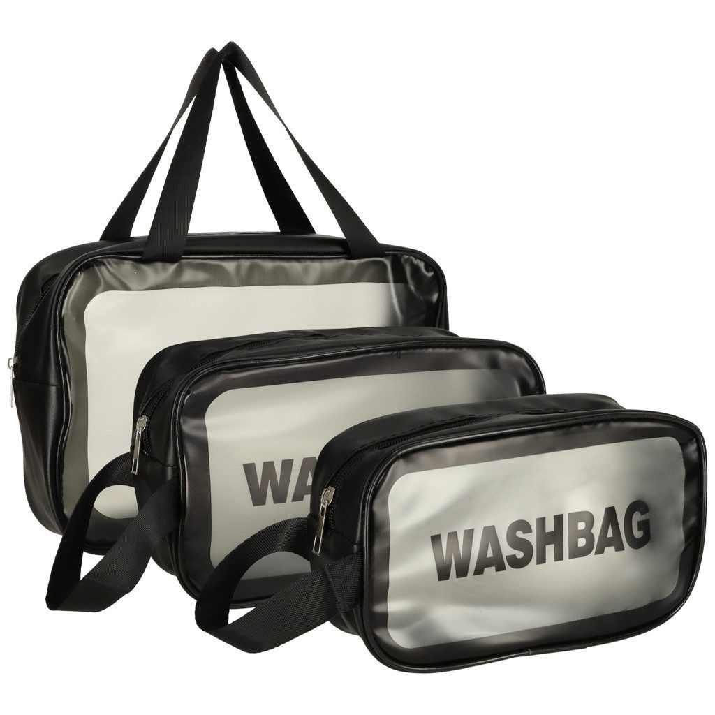 Ikonka Reisetasche Kosmetiktaschen-Set 3-teilig Transparent Pink günstig online kaufen