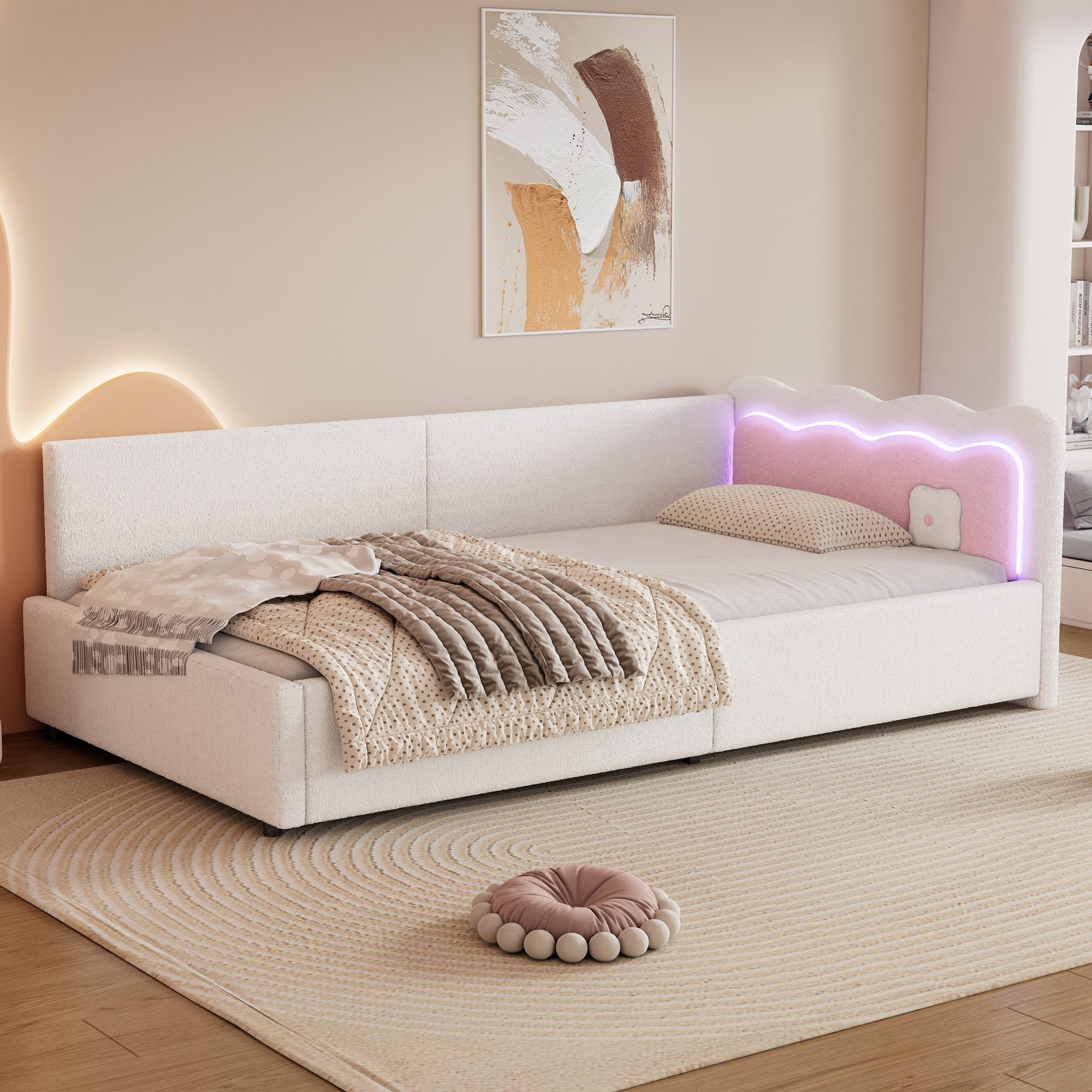 Merax Daybett (1 tlg), Tagesbett 90x200cm mit LED, Sofabett Schlafsofa aus Vliesimitat