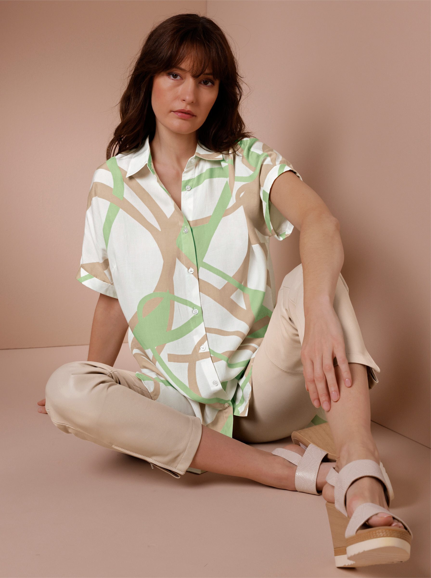 creation L Klassische Bluse Lyocell-Longbluse Kurzarm