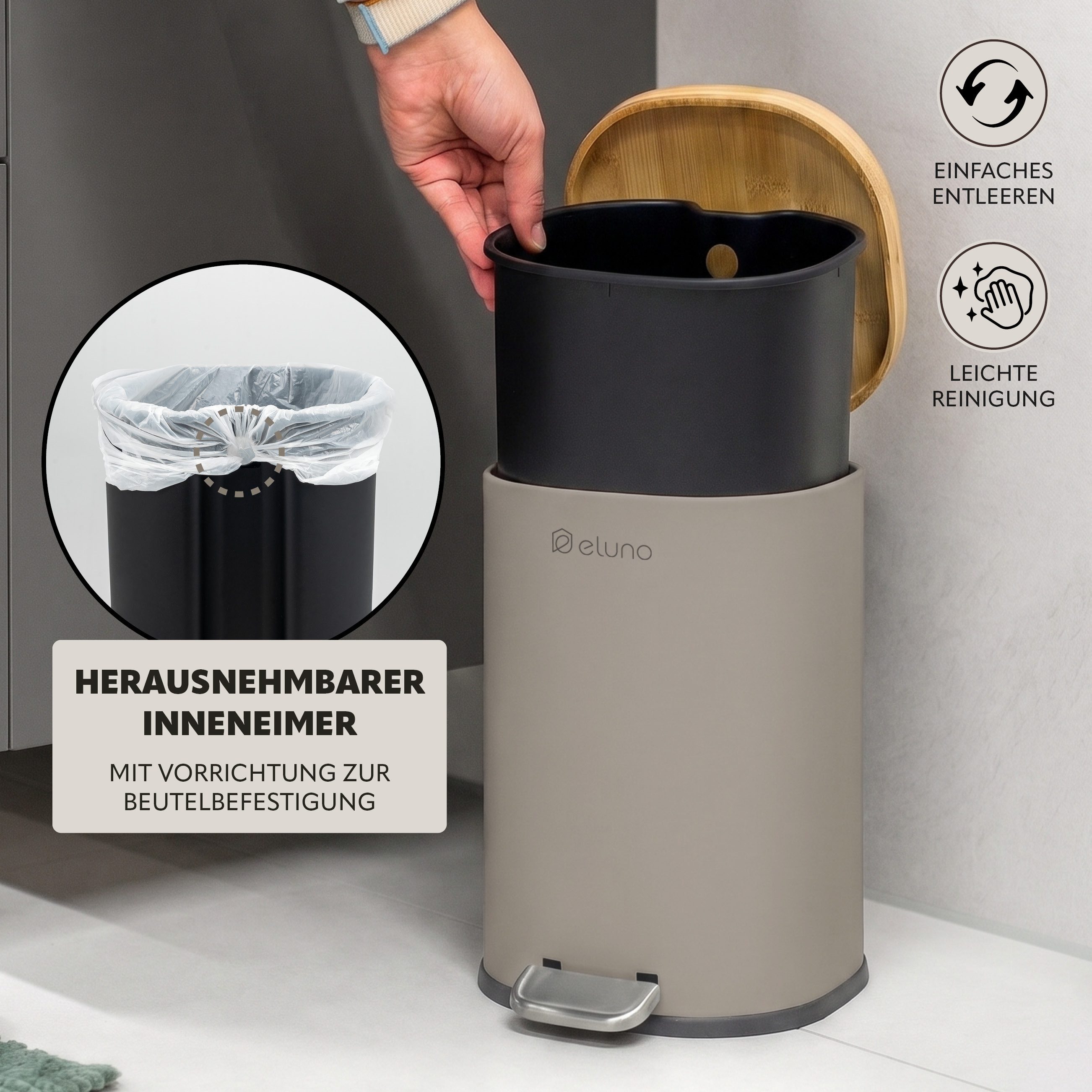 eluno Badaccessoire-Set Badezimmerset aus Metall und Bambus, 2 tlg. – Bild 5 von 5