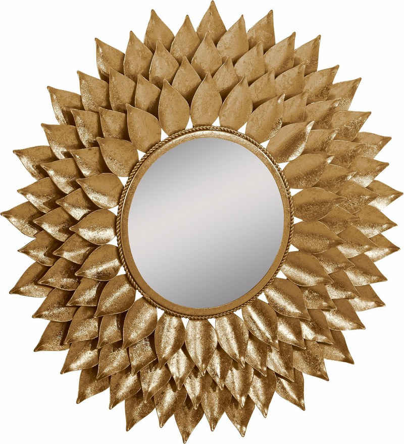 Leonique Dekospiegel »Sarai«, Dekospiegel mit Blattgold-Finish, Sonne, Ø 73,5 cm, Rahmen aus Metall, gold, silber