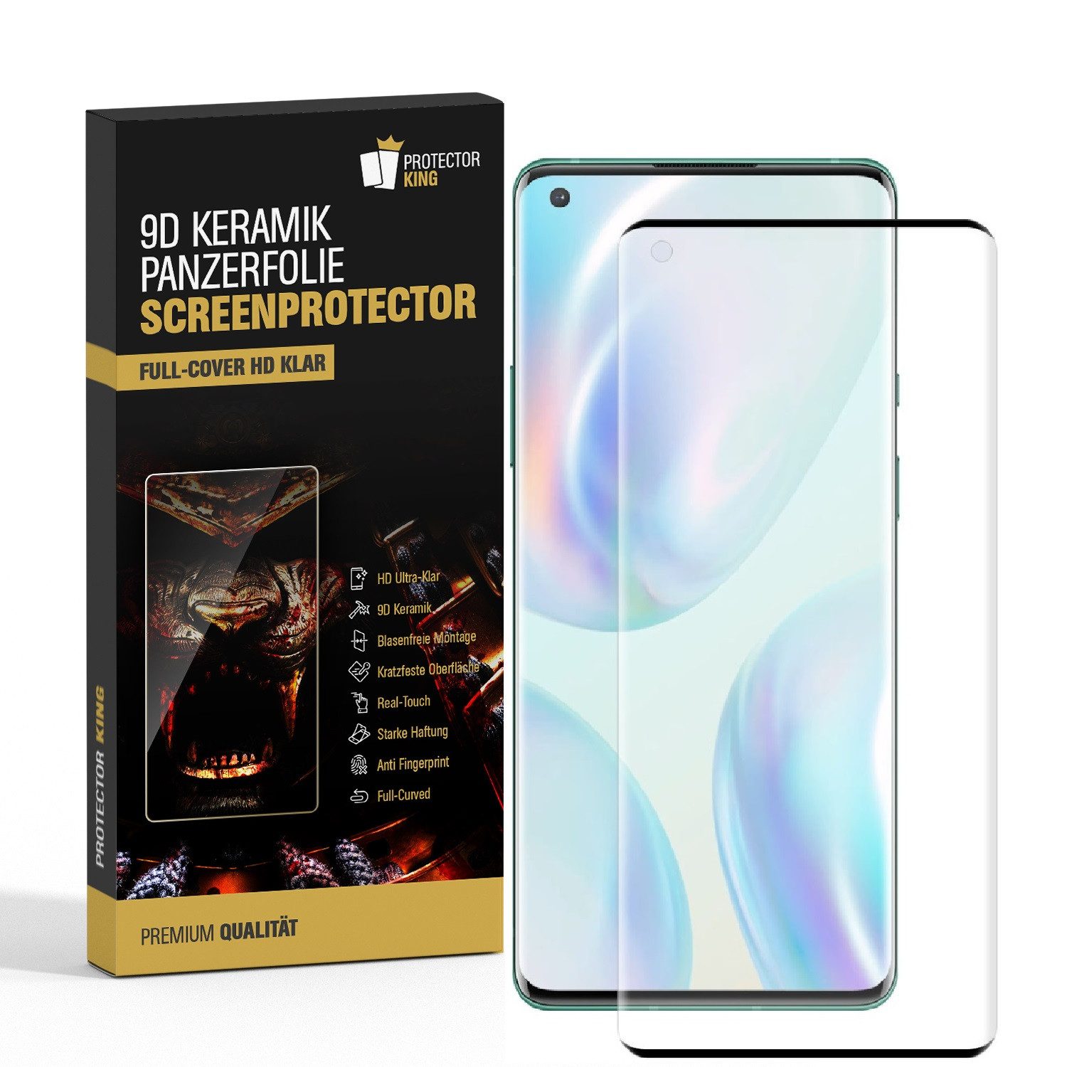 Protectorking Schutzfolie 1x 9D Keramik-Glass für OnePlus 8 FULL COVER 3D KLAR Panzerfolie Displ, (1-Stück), Anti-Schmutz