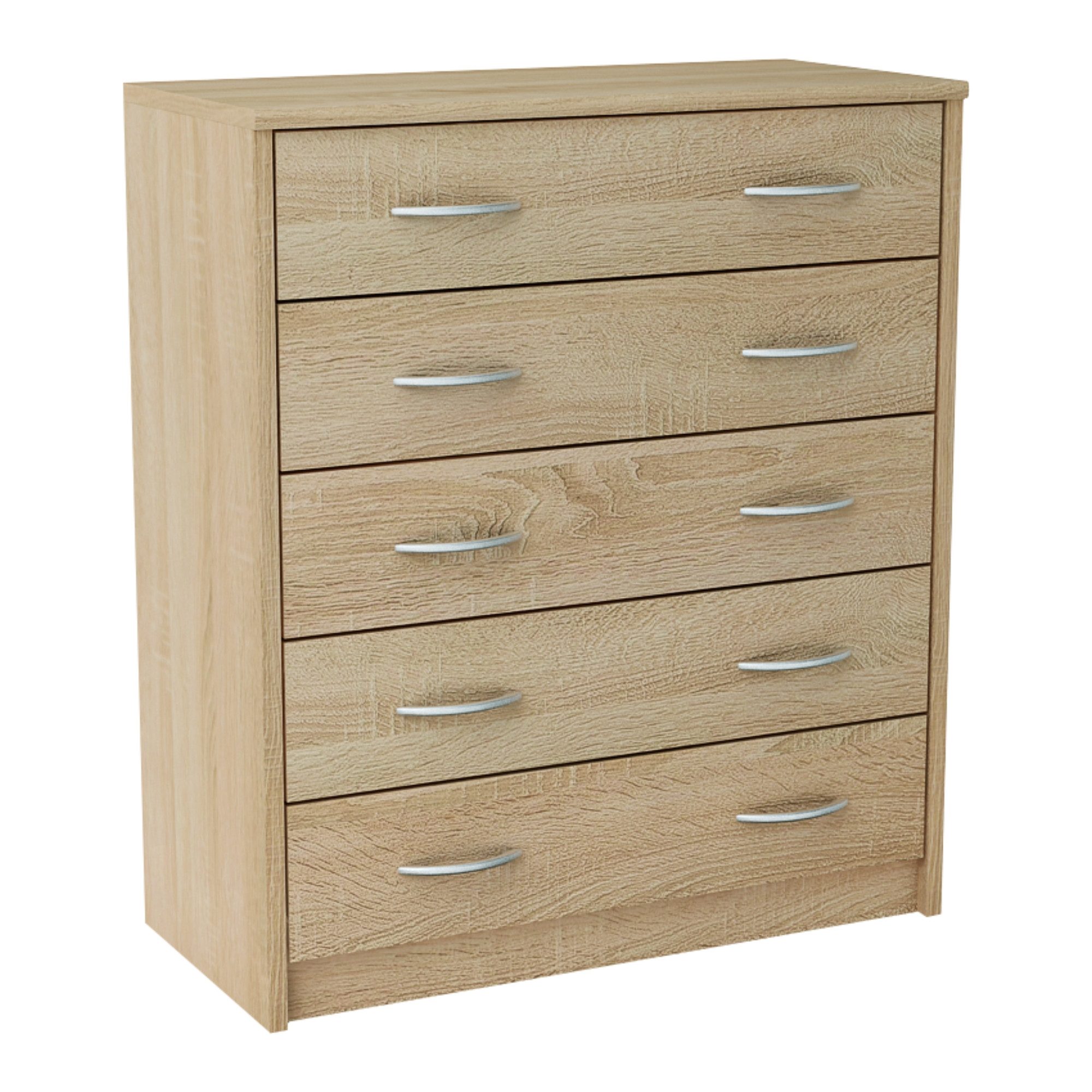 Home Collective Kommode mit 5 Schubladen mit matter Oberfläche, Kommode 74cm breit Holz (Schlafzimmer Wohnzimmer Flur Büro Organizer, Metallrollen mit Auszugsstopp), Schrank Kommode mit Schubladen Sideboard Highboard Anrichte Sonoma