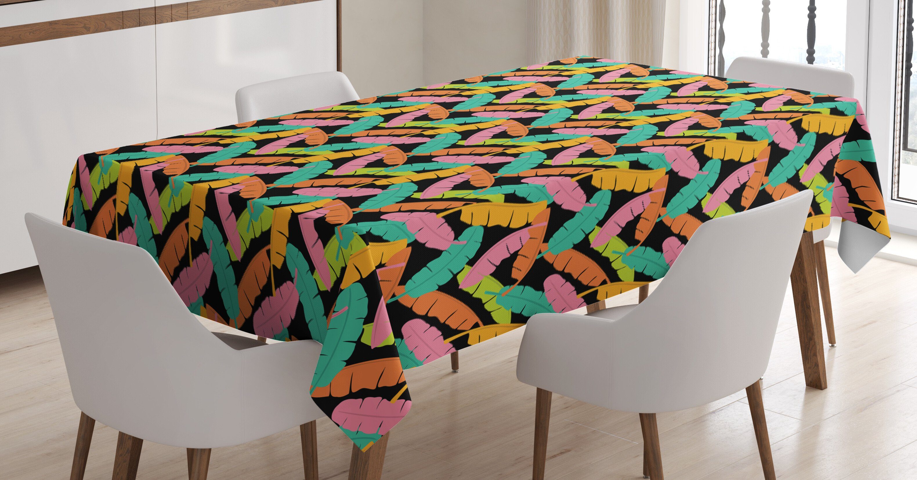 Abakuhaus Tischdecke Farbfest Waschbar Für den Außen Bereich geeignet Klare Farben, Tropisch Bunte Bananenblättern