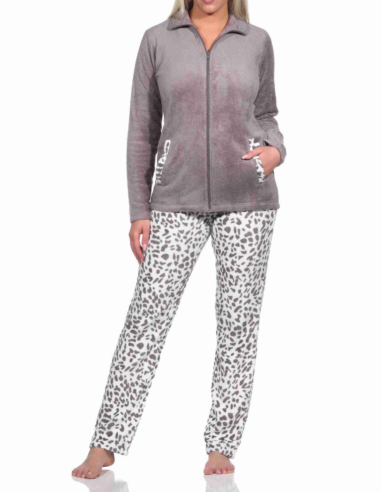 Normann Relaxanzug Damen Hausanzug Homewear aus Coralfleece im Animal Look
