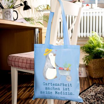 Mr. & Mrs. Panda Tragetasche Pinguin Gartenarbeit - Sky Blue - Geschenk, Jutebeutel, Einkaufstasch (1-tlg), Lange Tragegriffe