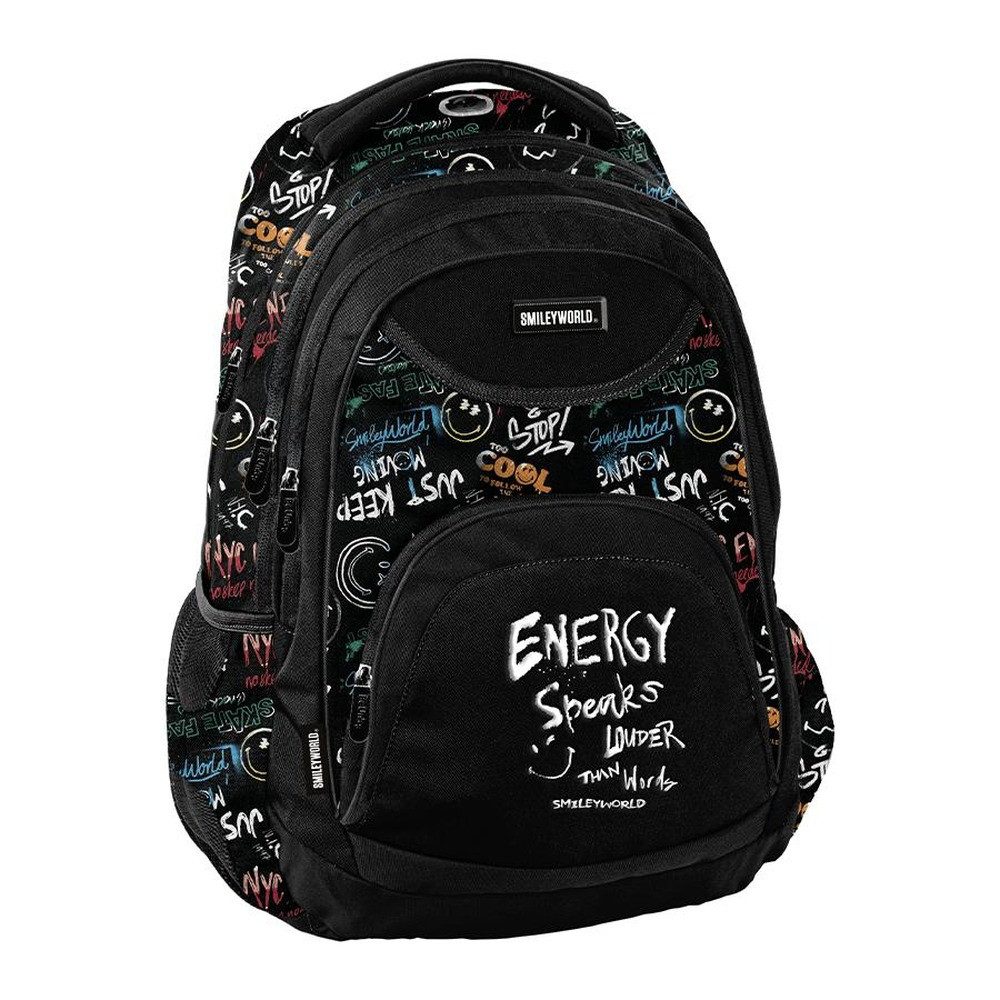PASO Schulrucksack, Smiley – Schulrucksack Jugendliche – Schwarz