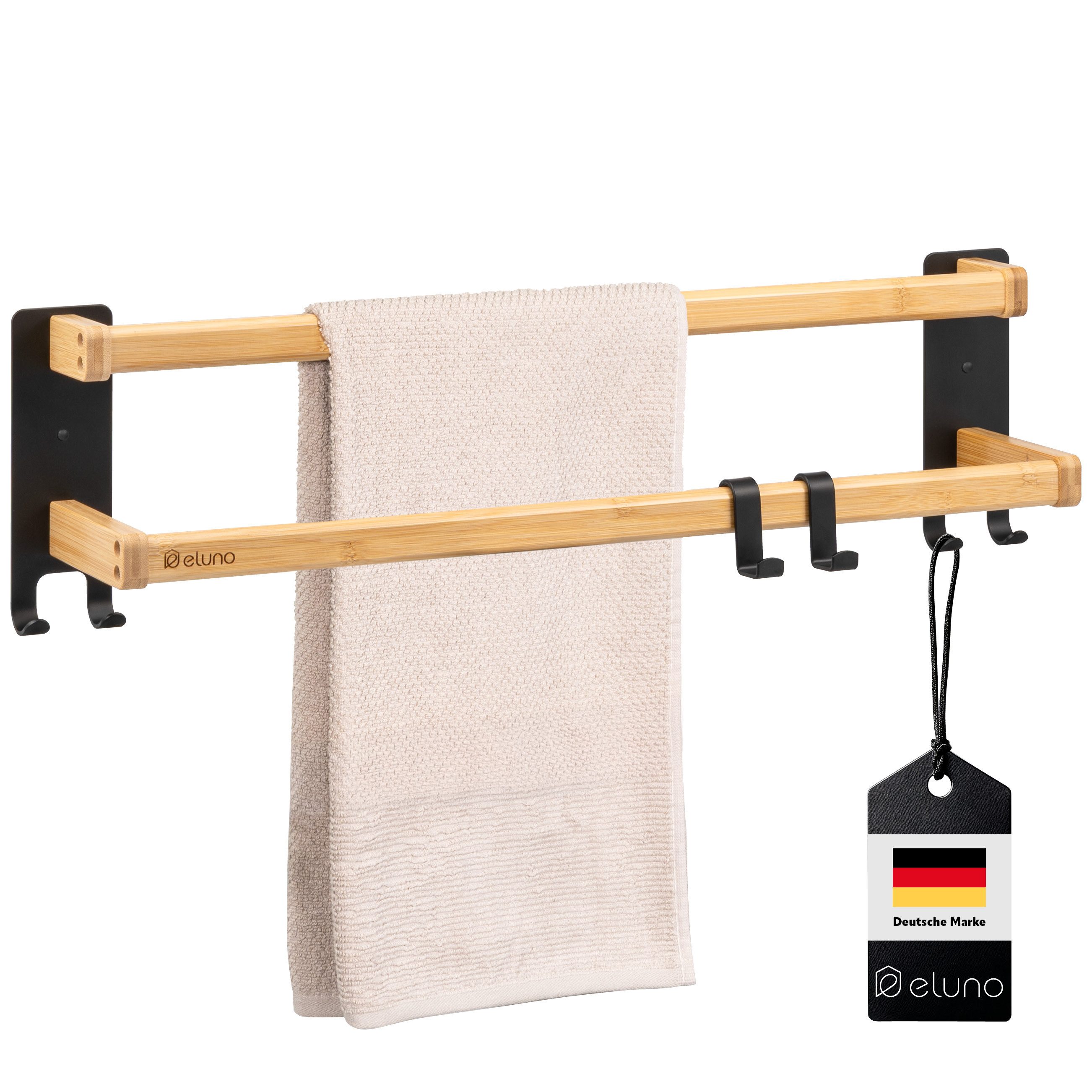 eluno Handtuchständer aus schwarzem Metall und Bambus günstig online kaufen