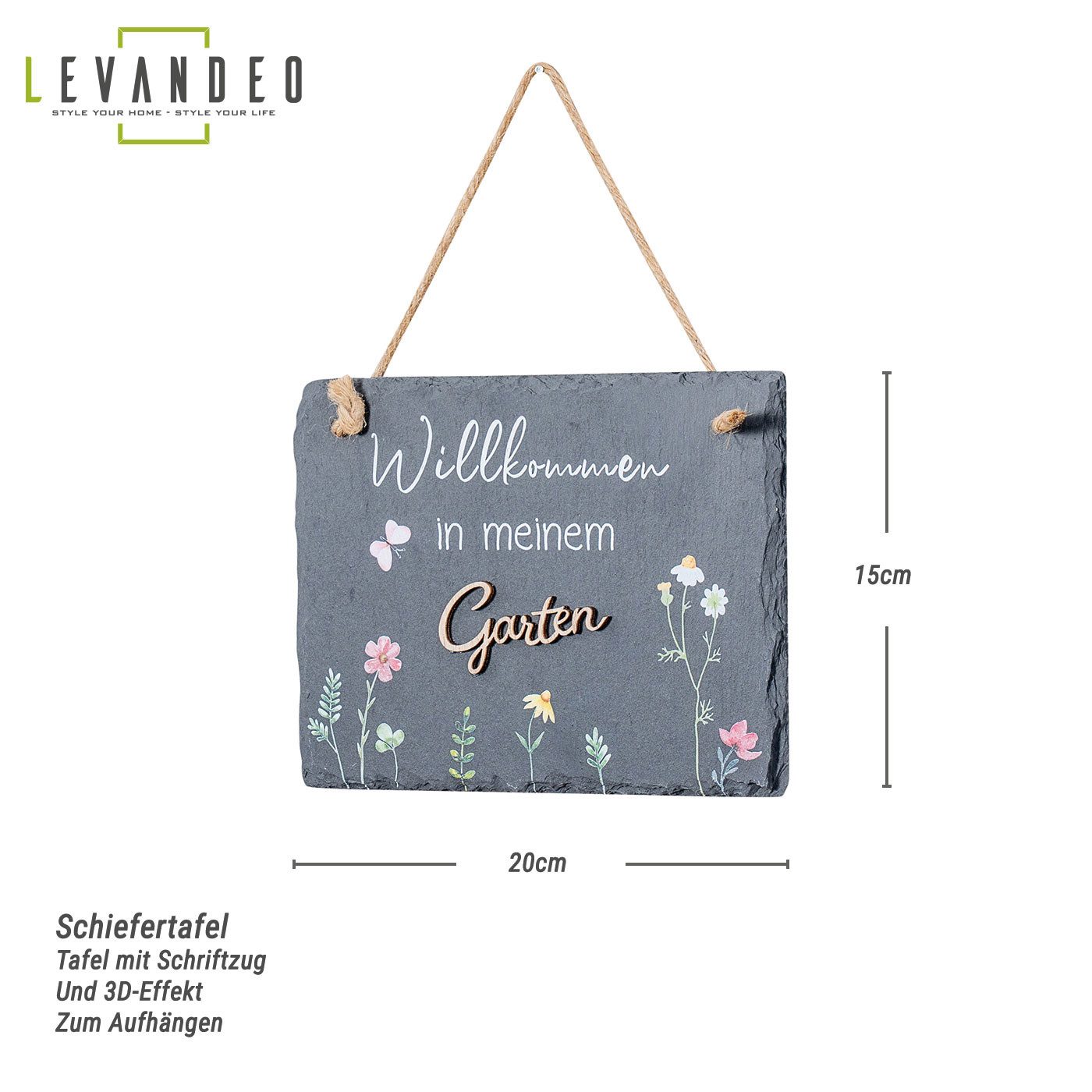 Levandeo® Wandbild, Schiefertafel Garten 20x15cm Willkommen günstig online kaufen
