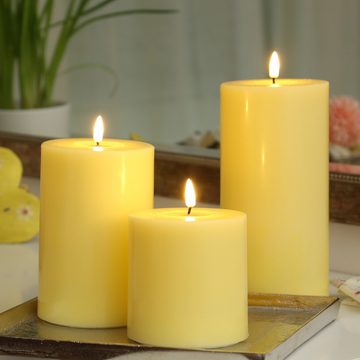 Deluxe Homeart LED-Kerze Mia Echtwachs Deluxe Wachsspiegel flackernd H: 20cm D: 10cm gelb