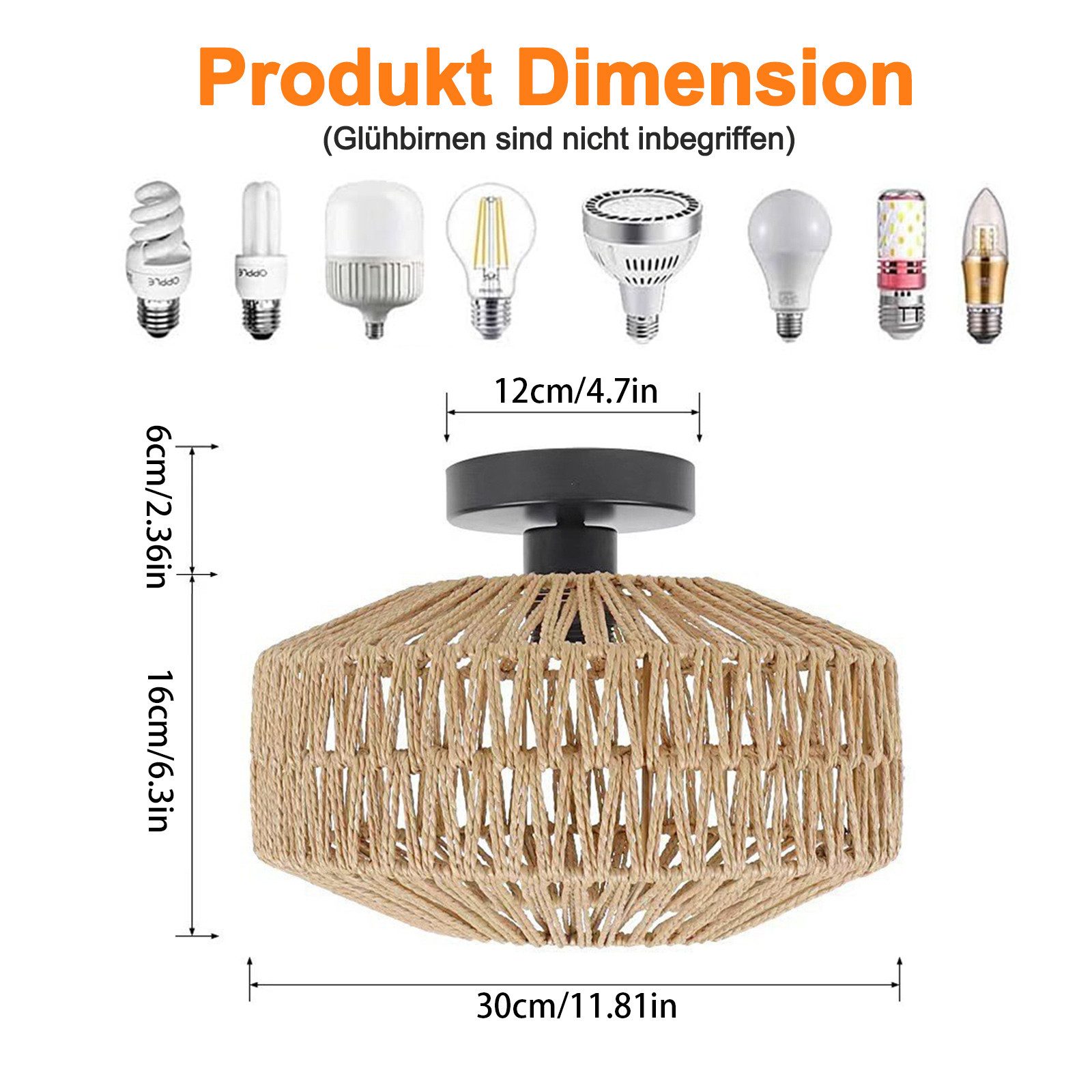 TWSOUL Deckenleuchte Vintage Rattan Lampe Boho Lampenschirm Hängelampe Rust günstig online kaufen