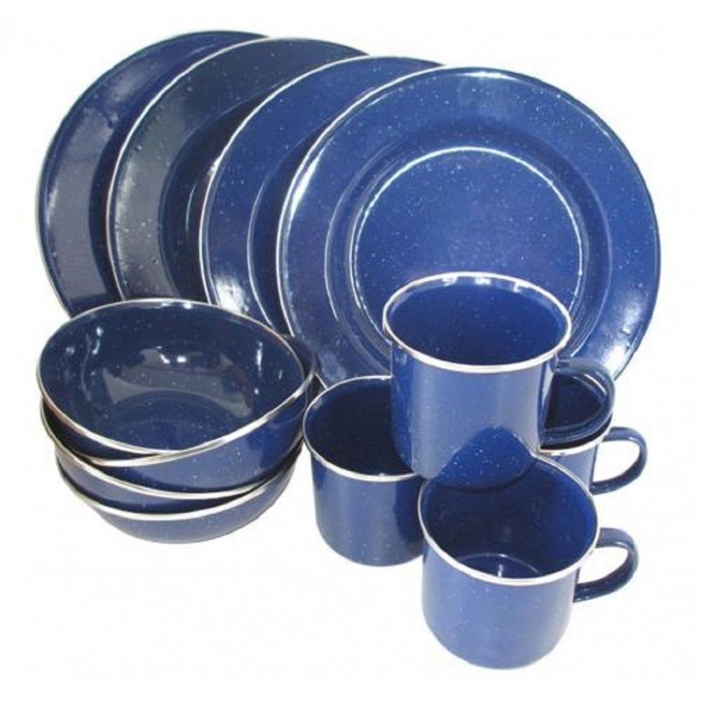 A. Blöchl Geschirr-Set Essgeschirr Emaille blau neu (12-tlg. / 4 Personen), Emaille