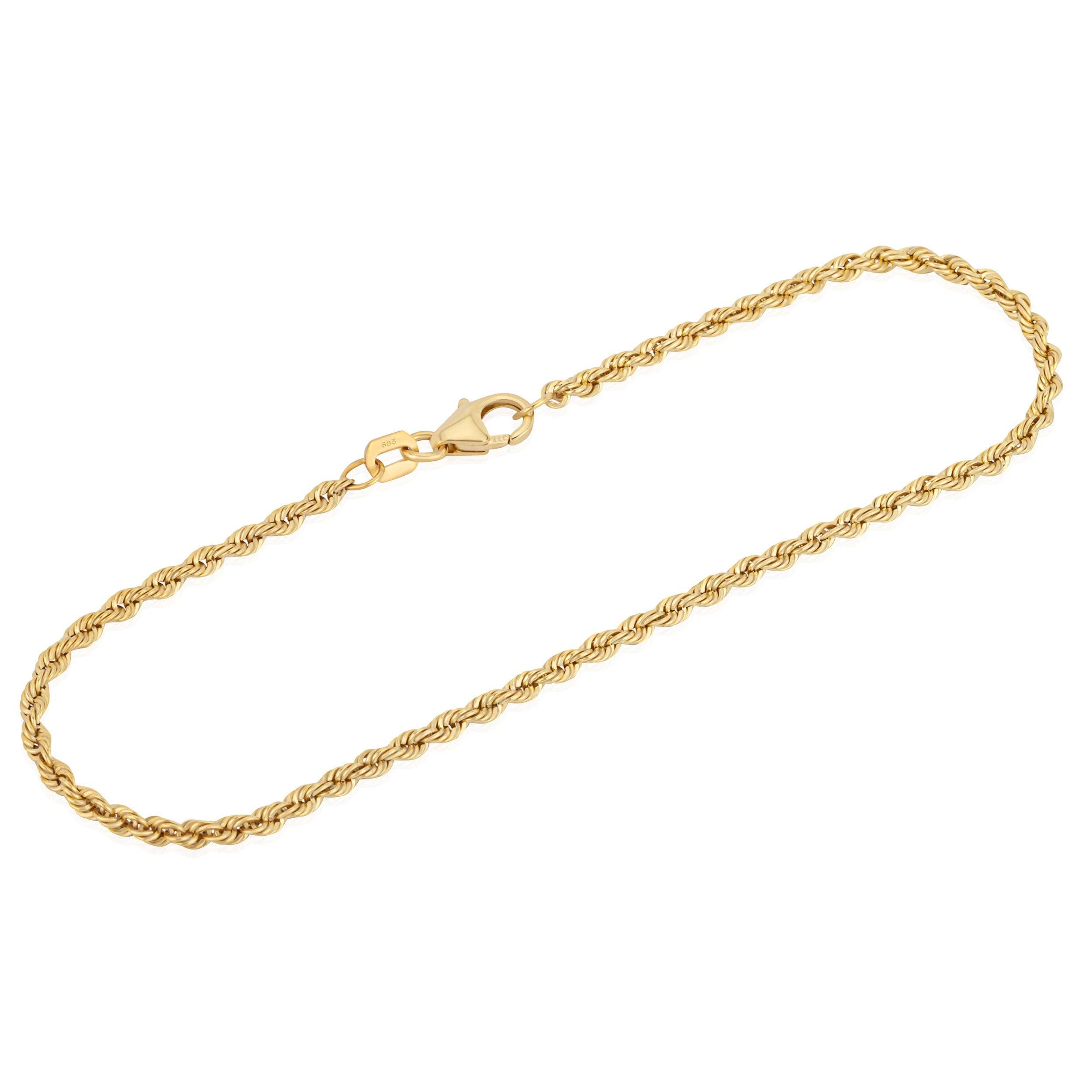 NKlaus Armkette 19cm Armband Zopfkette 585 Gelbgold 14 Karat Kordel hohl 1,7mm breit A (1 Stück), Made in Germany