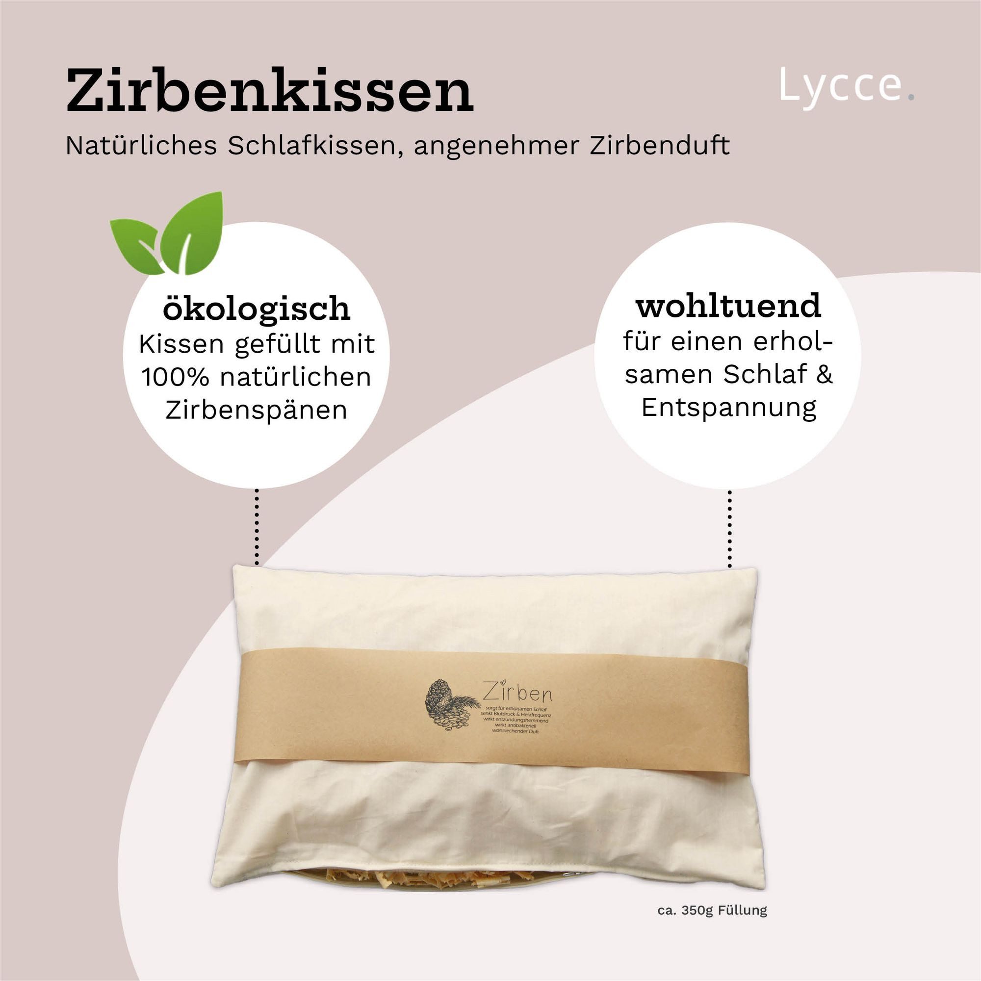 Lycce Kissenfüllung Zirbenkissen aus natürlicher Bio-Baumwolle mit Zirbenholz-Füllung