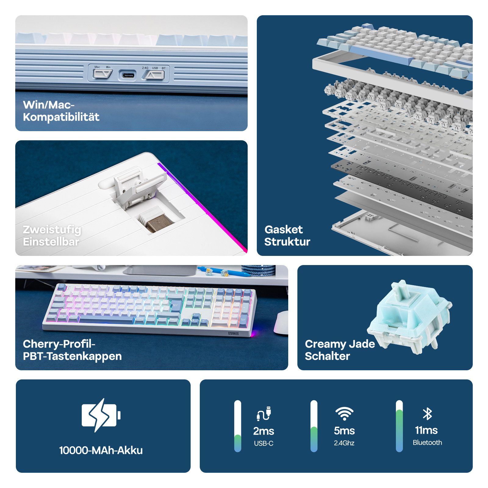 EPOMAKER TH108 Full Size Mechanische Tastatur (RGB Gaming-Tastatur Kabellos, QWERTY)