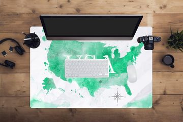 MuchoWow Gaming Mauspad Weltkarte - Vereinigte Staaten - Grün (1-St), Büro für Tastatur und Maus, Mousepad Gaming, 90x60 cm, XXL, Großes
