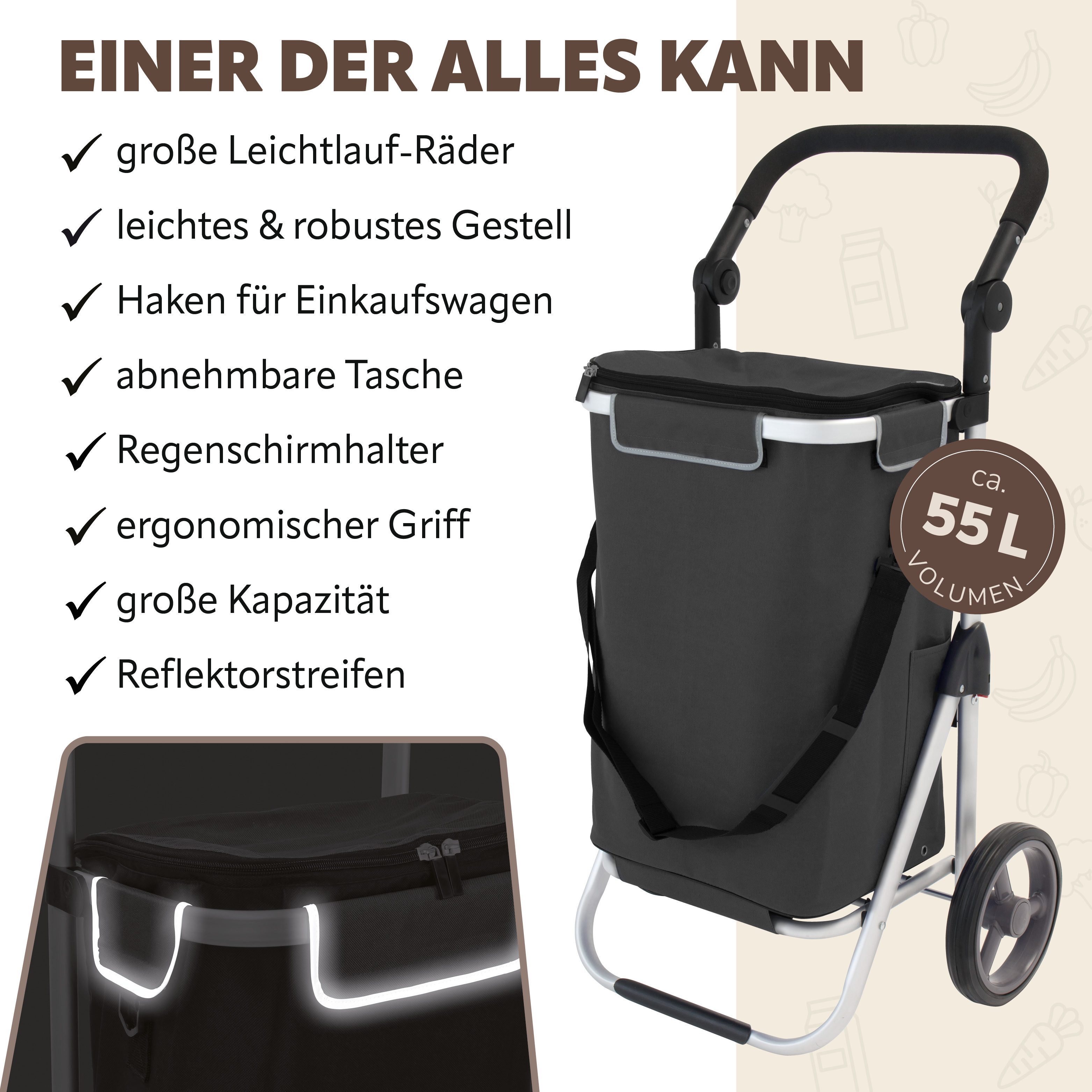 bremermann Einkaufstrolley Einkaufstrolley RIEDE faltbar schwarz, verstellbarer Griff