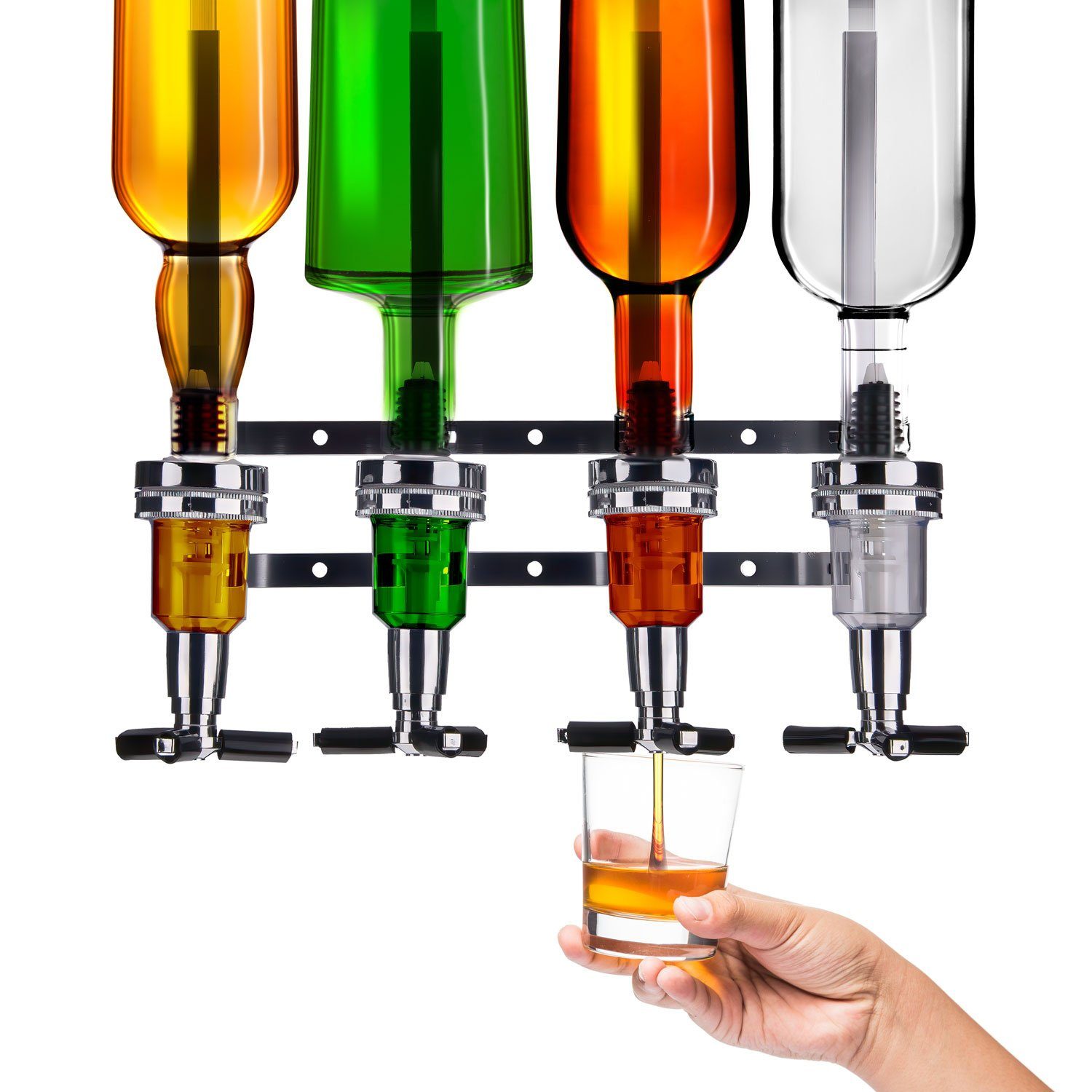 Goods+Gadgets Flaschenhalter Wandmontierter Flaschenhalter & Bar Butler – Spirituosenspender 4 cl, (Bar Butler Flaschenhalter, 4-St., Schnaps Getränkeportionier – Bild 2 von 5