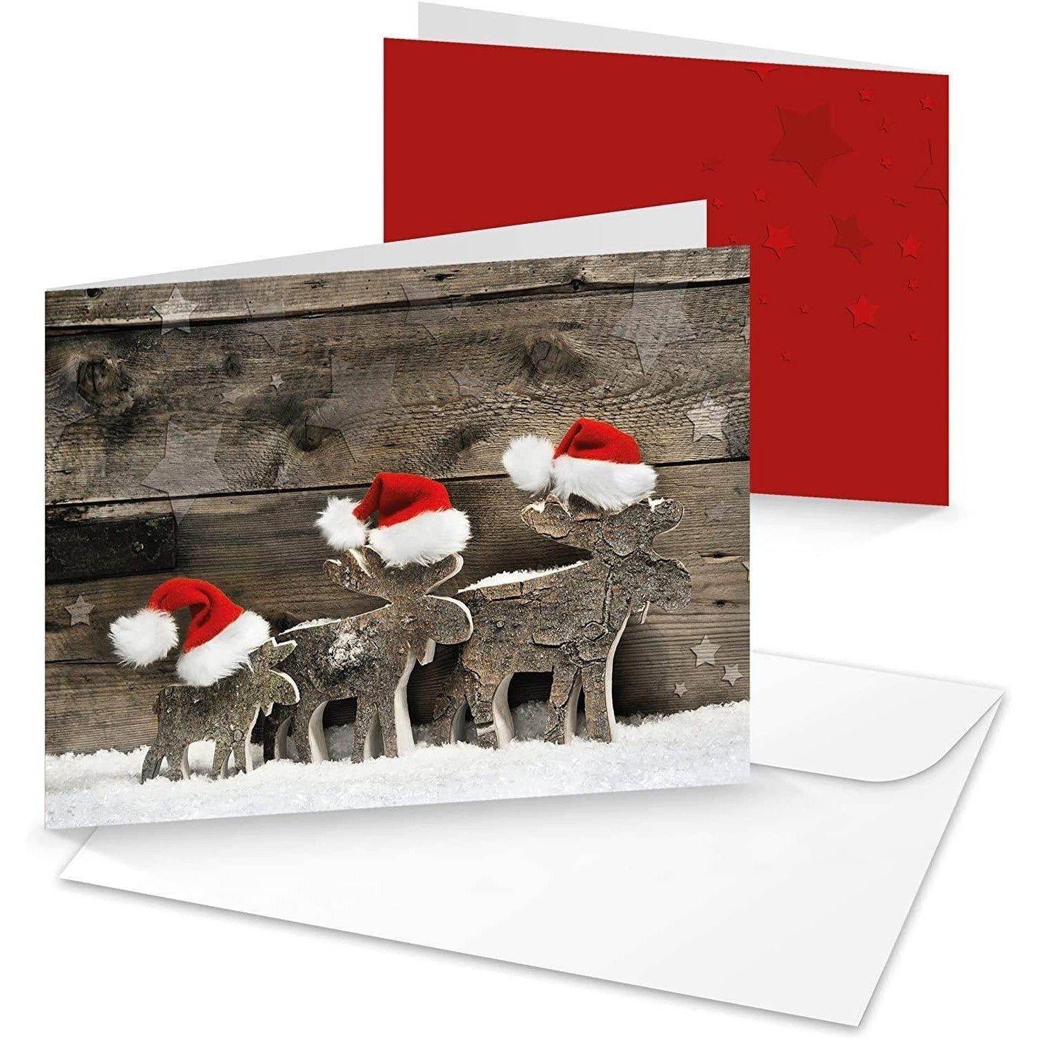 Logbuch-Verlag Klappkarte 100 Weihnachtskarten DIN A6 quer Klappkarten – Rentiere rot-weiß in