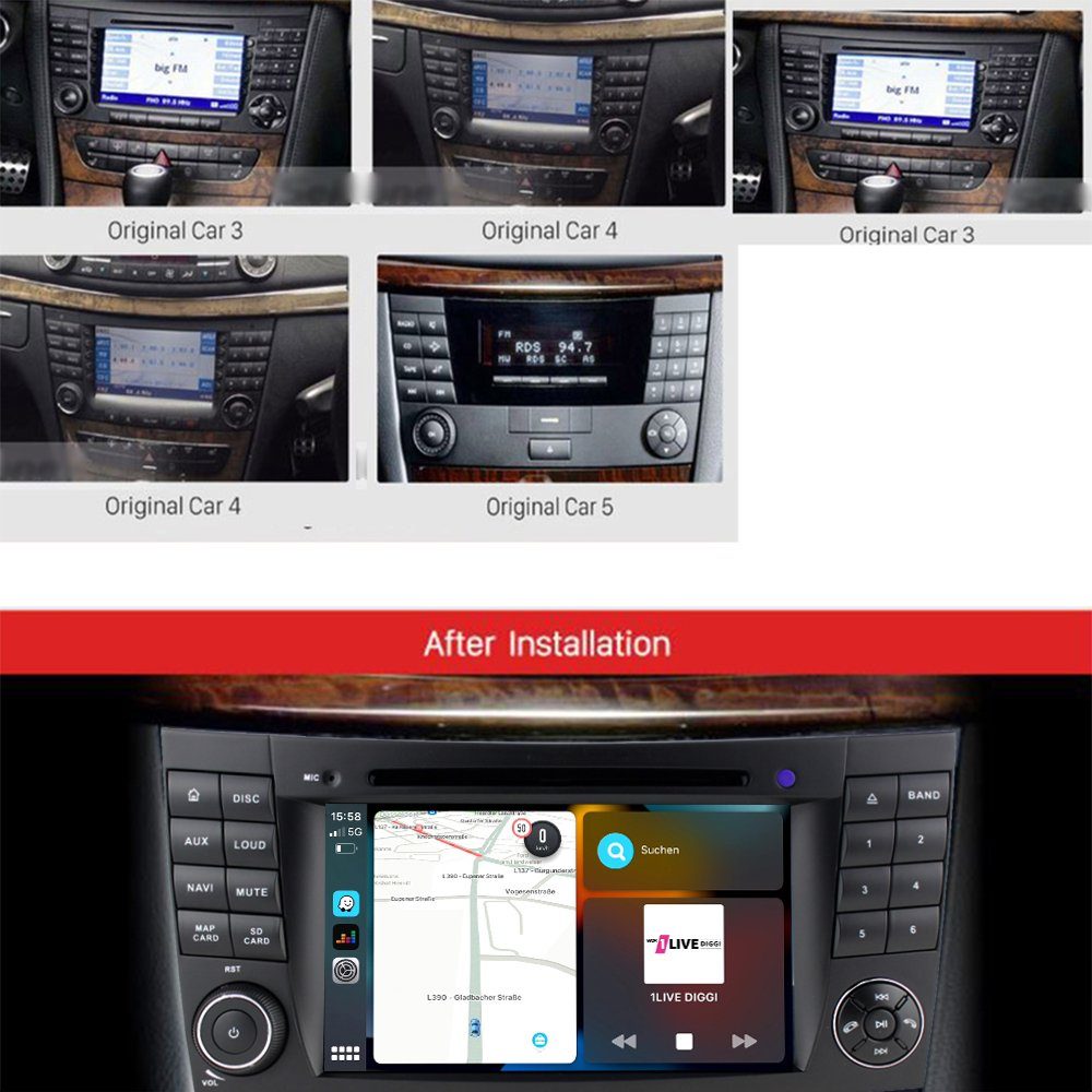 GABITECH Carplay Android radio GPS NAVI für Mercedes Benz W211 CLS W219 W463 Autoradio (FM / AM-Radio, RDS, DAB+ Optional, Drahtlos Carplay und Android Auto 8-Core)