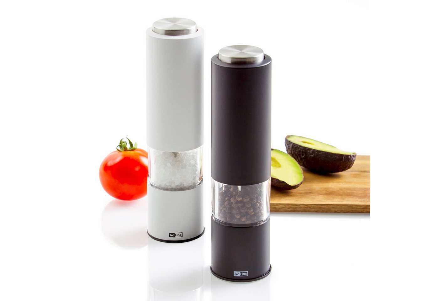 AdHoc Salz-/Pfeffermühle Tropica elektrisch, (2 Stück), elektrische Gewürzmühlen, Keramik-Mahlwerk, modernes Design, LED