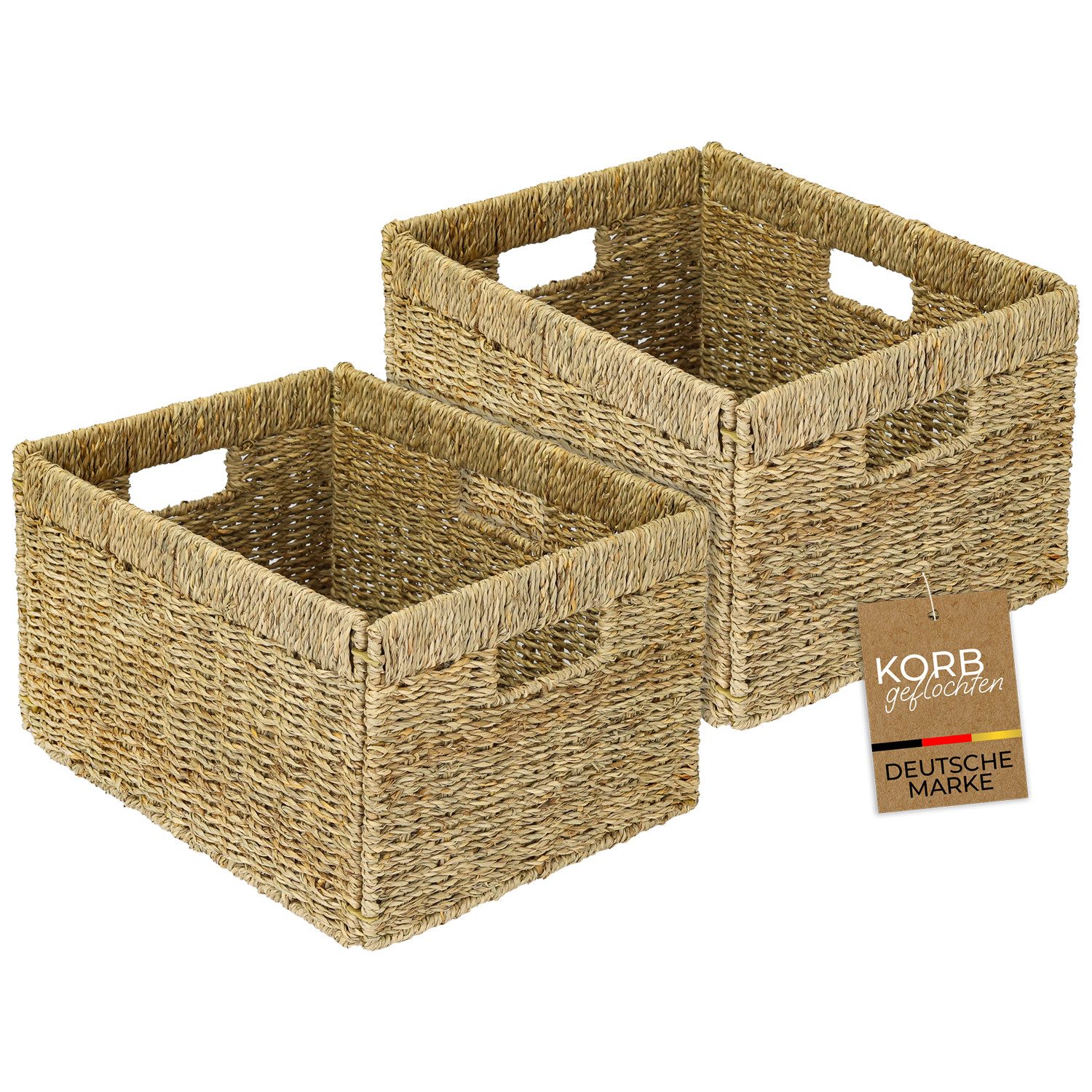 HMF Regalkorb Aufbewahrungskorb passend für BILLY Regal, Korb, geflochten aus Seegras mit drei Griffen, 35 x 25 x 20 cm