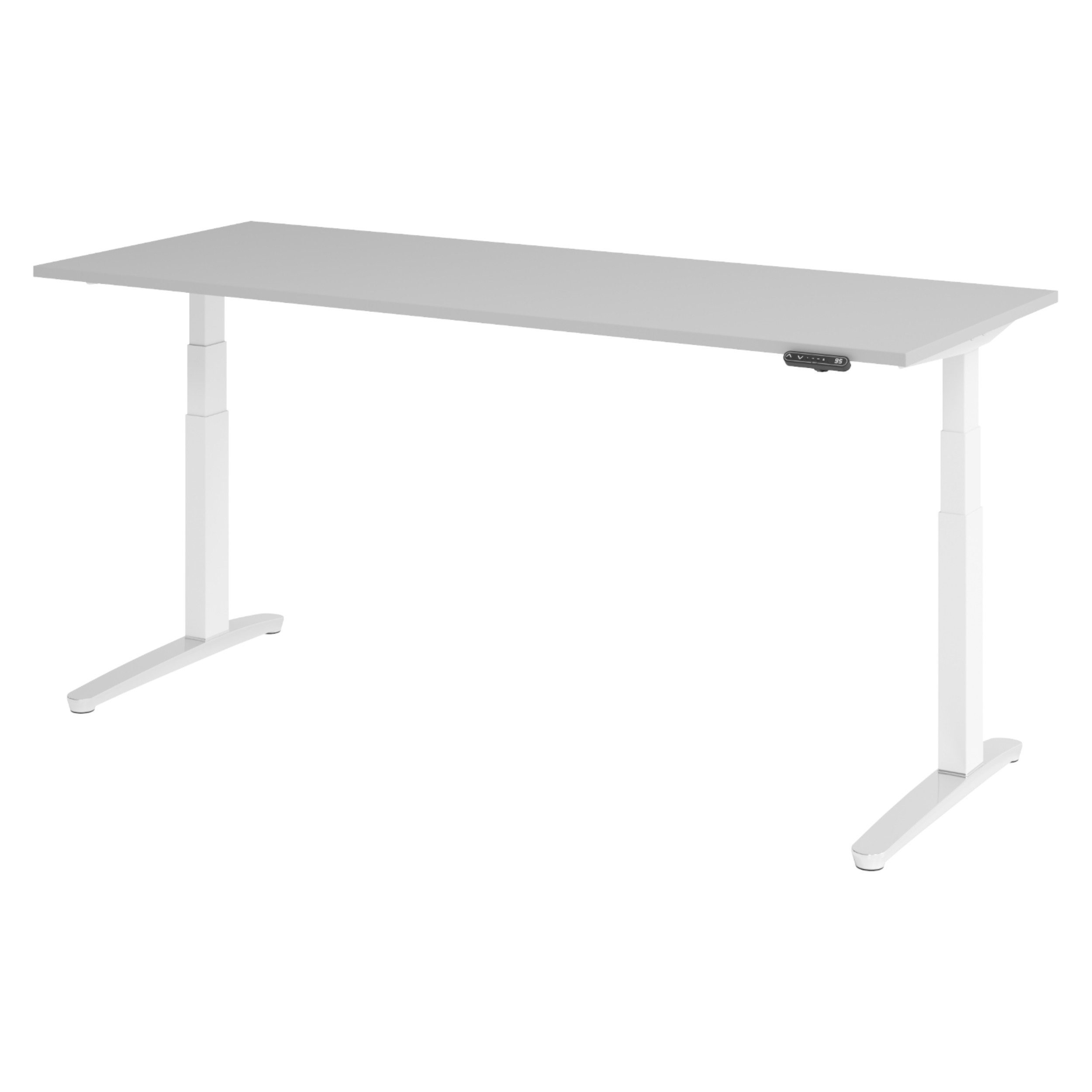 bümö Schreibtisch bümö XBHM Schreibtisch, Rechteck: 200 x 80 cm - Dekor: Grau - Gestell: Weiß/Alu poliert