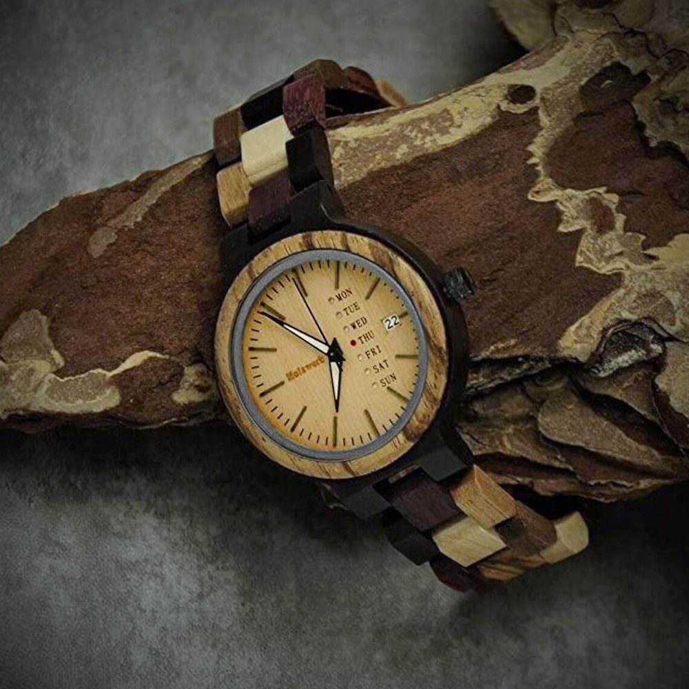 mit TREBBIN Quarzuhr & Uhr in Holz Datum braun beige Damen kleine Armband Holzwerk