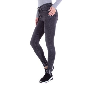 Ital-Design Skinny-fit-Jeans Damen Freizeit Destroyed-Look Stretch Skinny Jeans in Dunkelgrau