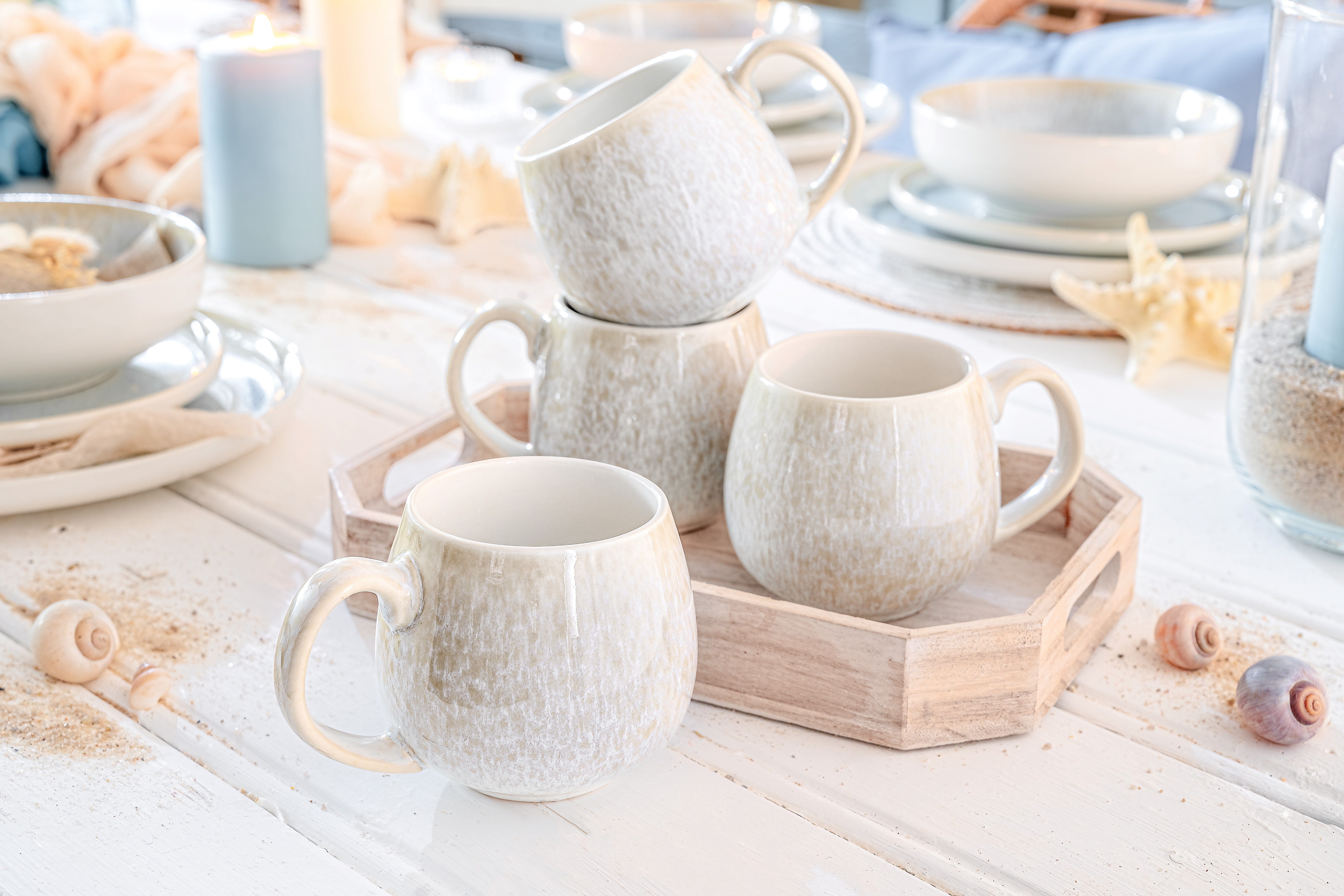 SÄNGER Becher Santorini Kaffeebecher Set (4-teilig), 4-tlg., Steingut, Cremefarben mit Flieder Blauem Verlauf, Handmade, Premium Collection – Bild 5 von 5