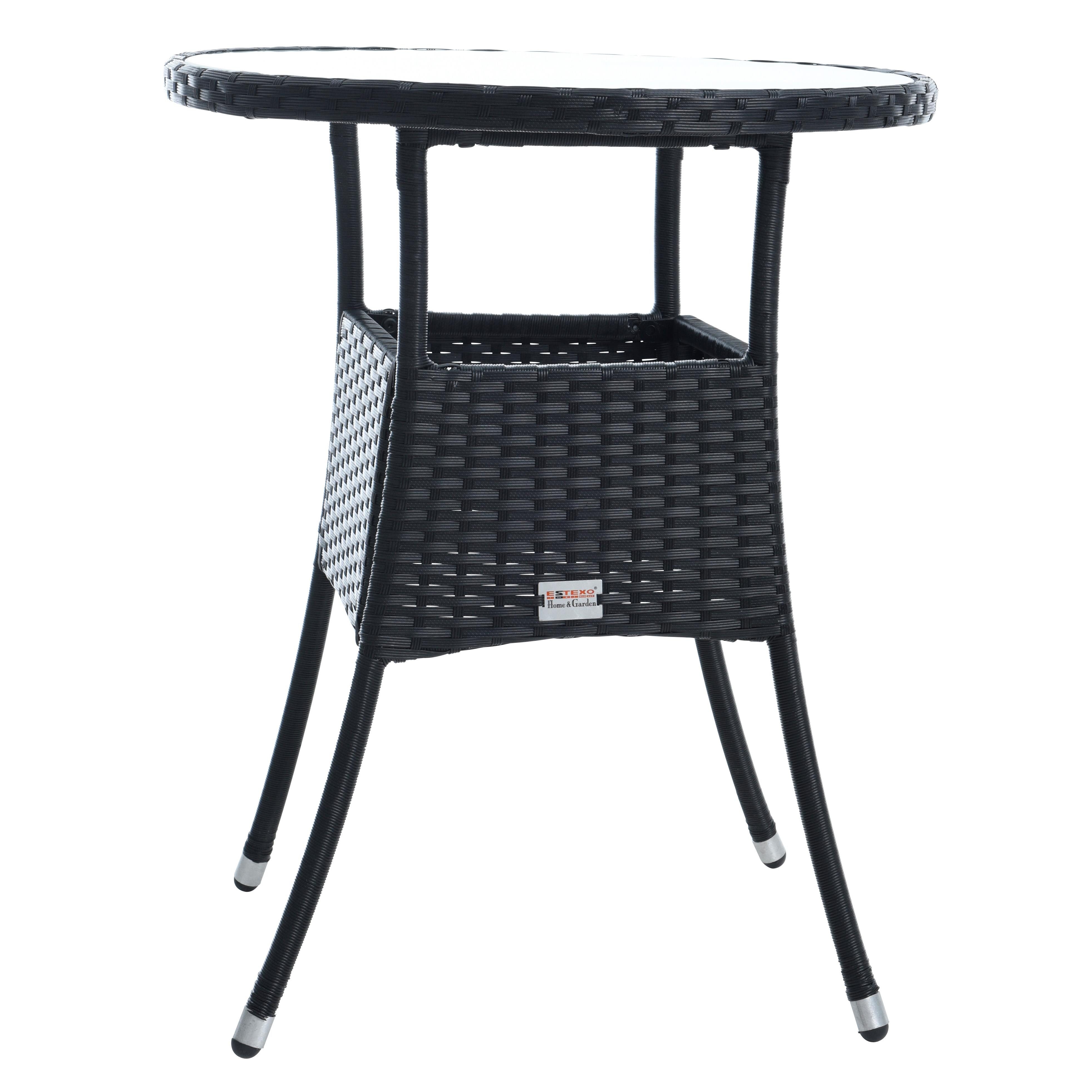 ESTEXO Gartentisch Beistelltisch Tisch Polyrattan Rattan Balkontisch Rund Schwarz – Bild 2 von 5