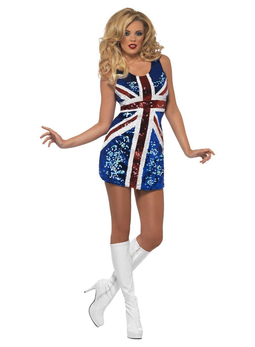 Smiffys Kostüm Rule Britannia 60s Minikleid, Für 90s Spicegirls und Swinging Sixties