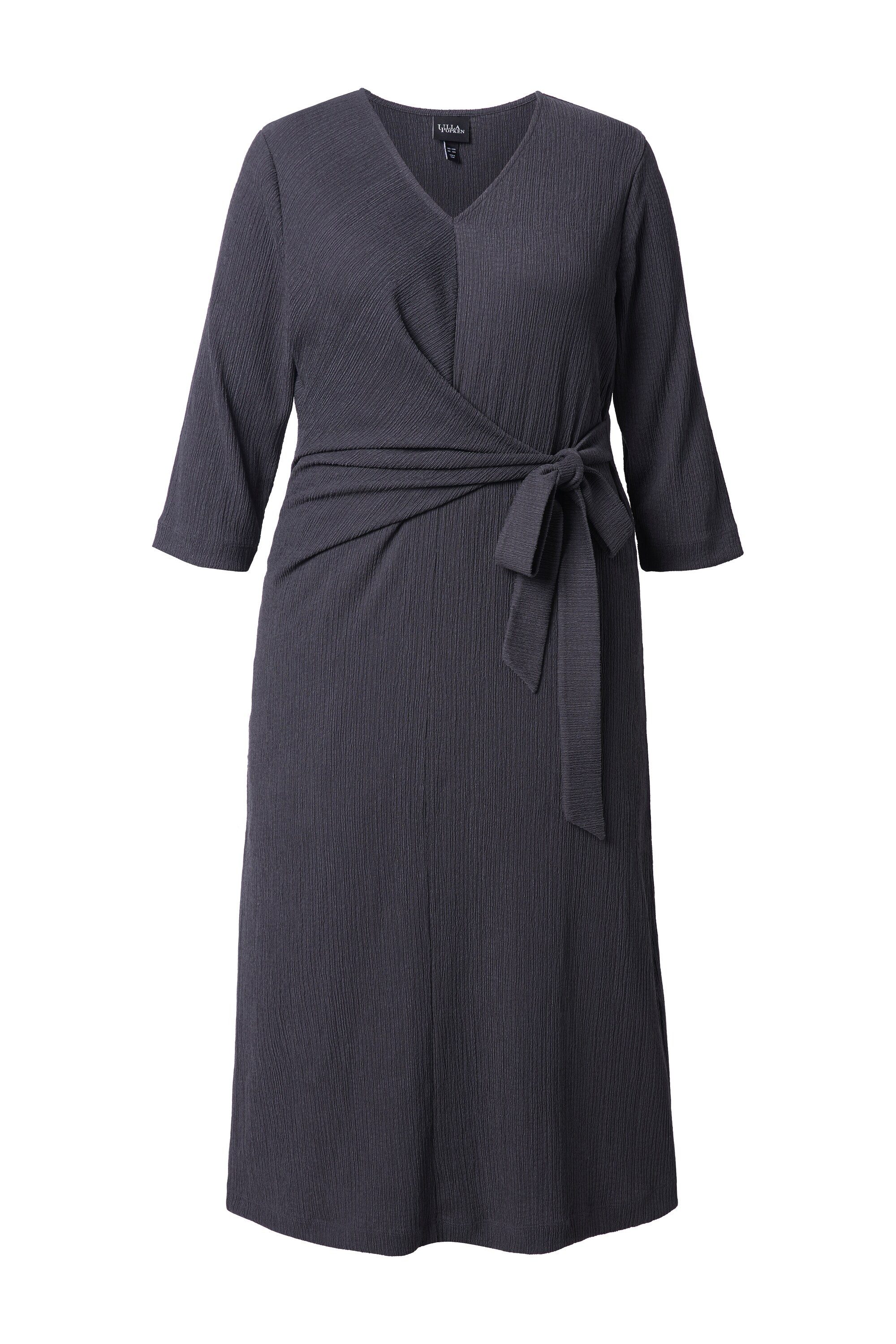 Ulla Popken Jerseykleid Wickel-Midikleid V-Ausschnitt Bindegürtel 3/4-Arm günstig online kaufen