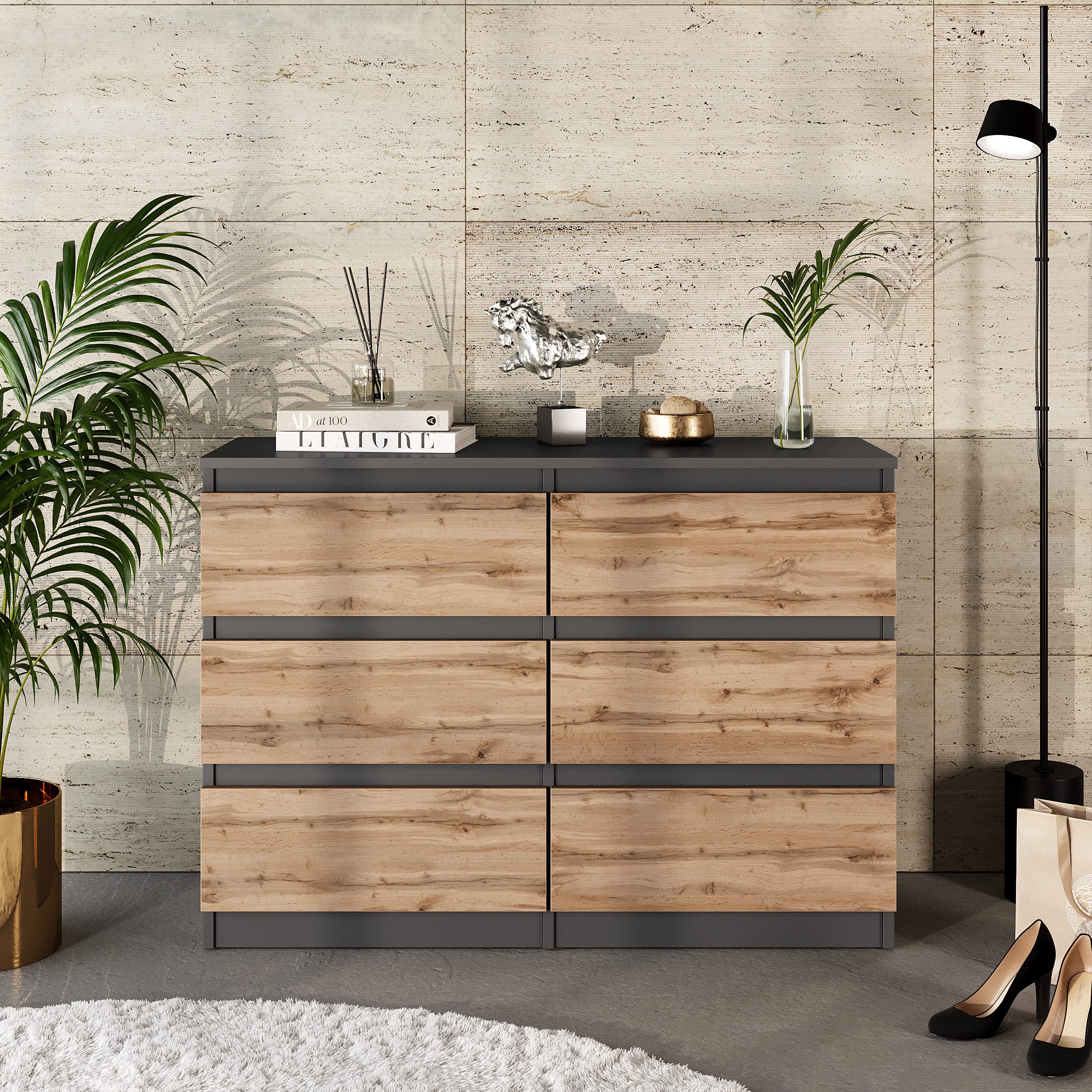 Furnica Kommode 6 Schubladen, Sideboard, Schubladenschrank Breite 100cm Höhe 71cm