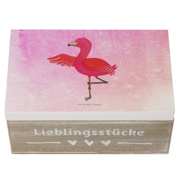 Mr. & Mrs. Panda Dekokiste Flamingo Yoga - Aquarell Pink - Geschenk, Kiste, Schatulle, Holzkiste (1 St)