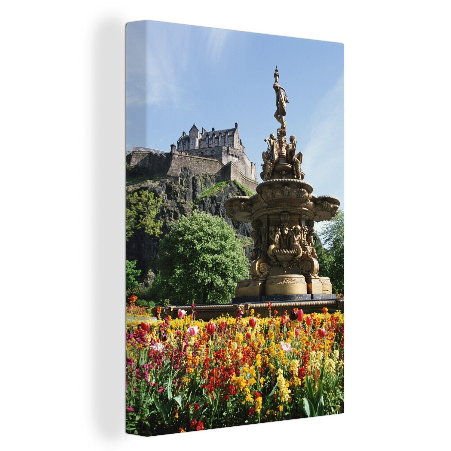 OneMillionCanvasses® Leinwandbild Der Garten von Edinburgh Castle in Schottland, (1 St), Leinwandbild fertig bespannt inkl. Zackenaufhänger, Gemälde, 20x30 cm
