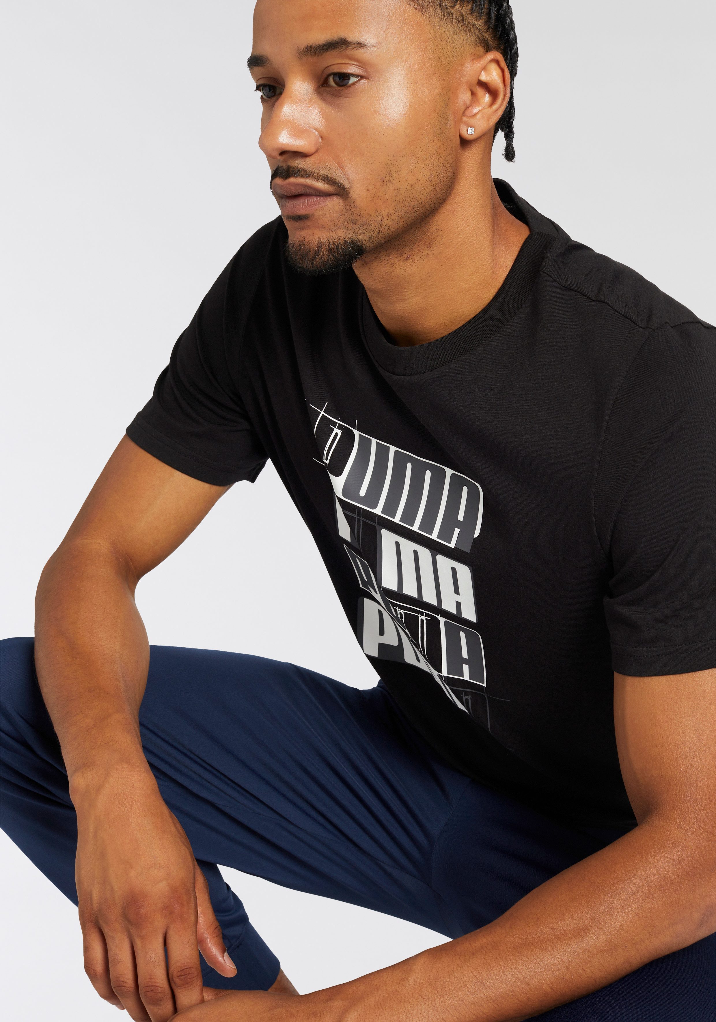 PUMA T-Shirt ESS+ LOGO LAB TEE sportlicher Stil, Kurzarm, mit Print-Applikation, aus Baumwolle