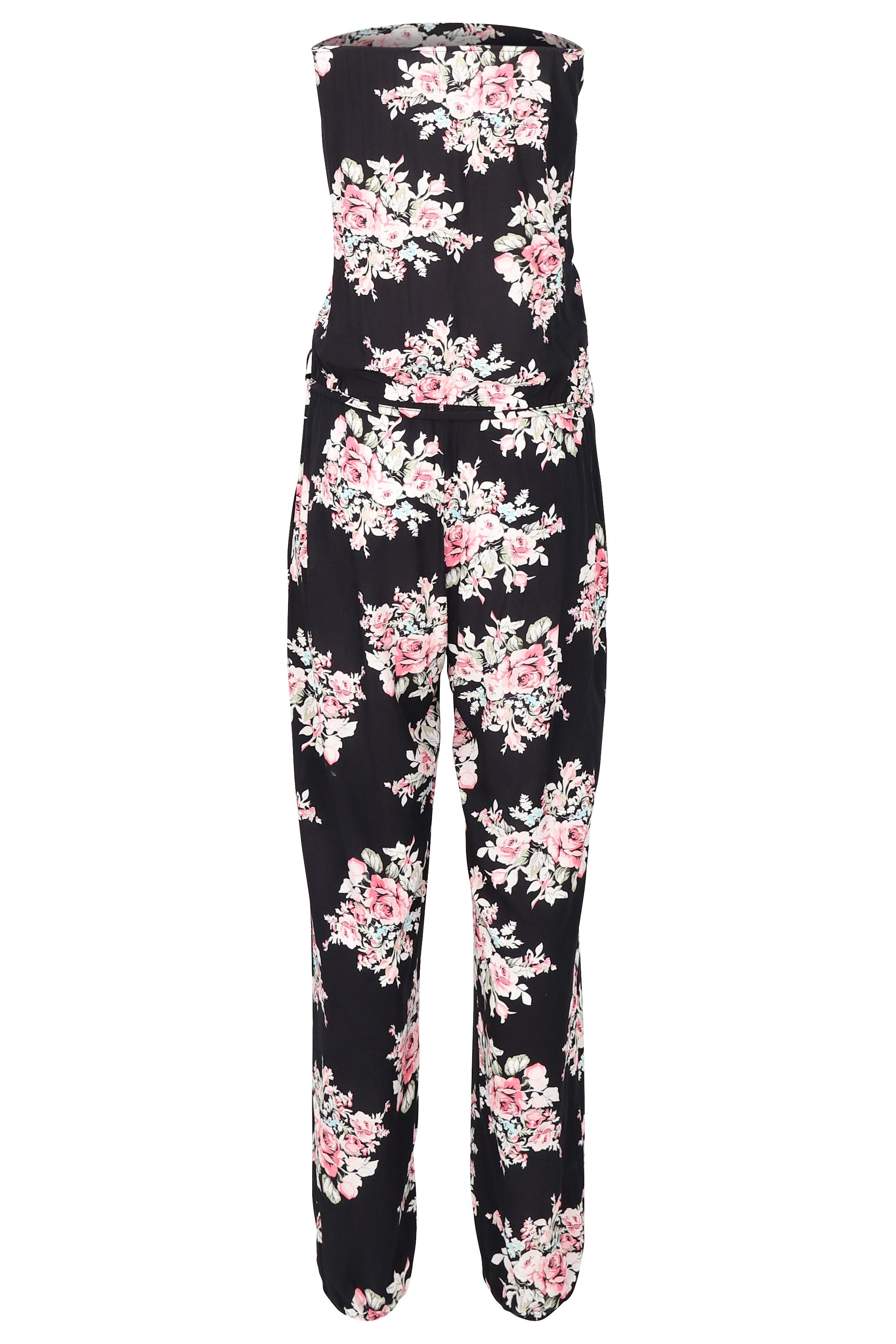 malito more than fashion Jumpsuit malito Damen Einteiler geblümt, Overall mit Stoffgürtel, Jumpsuit mit Stoffgürtel Einheitsgröße