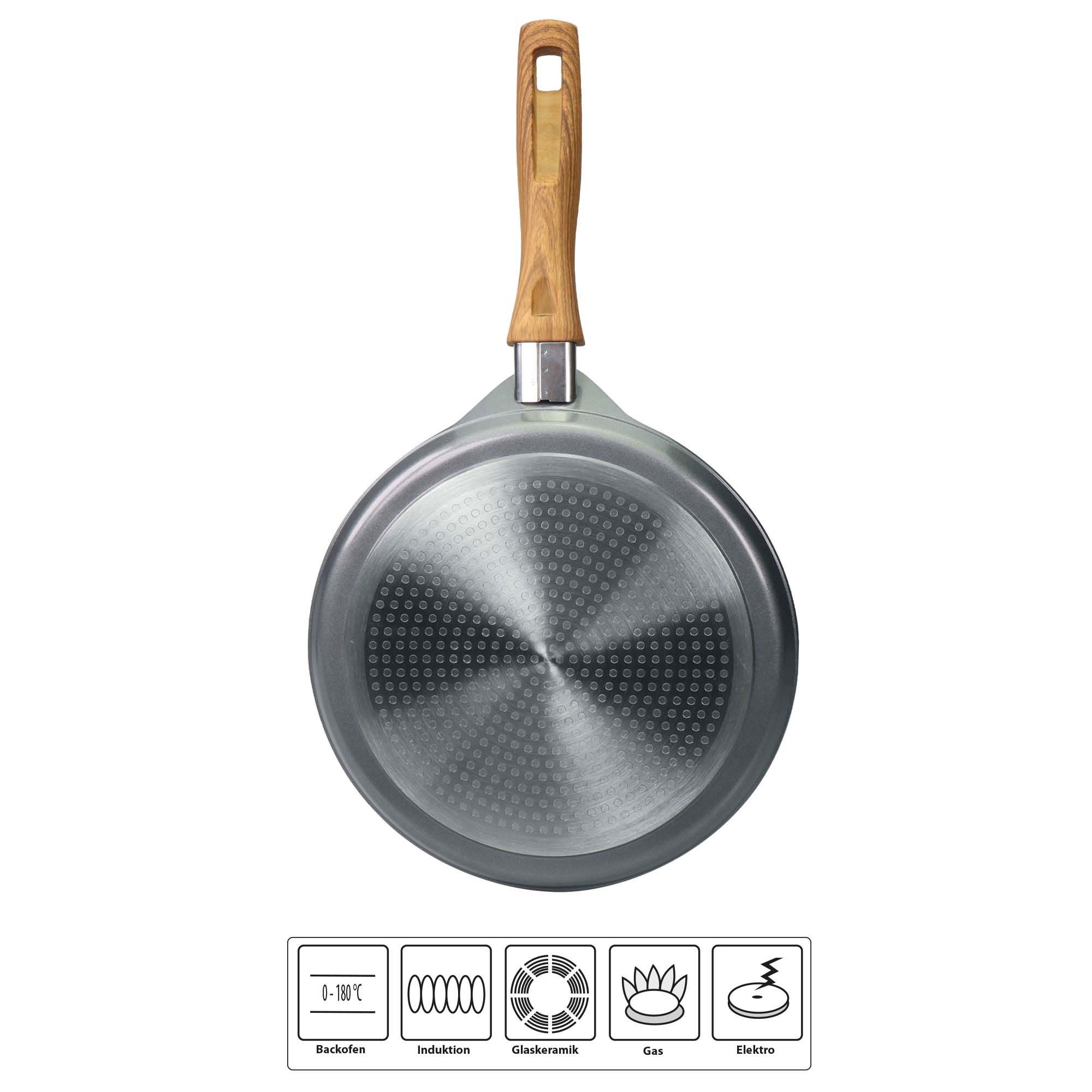 STONELINE Crêpepfanne Crêpes-Pfanne 25 cm, mit Teigverteiler, induktionsgeeignet, Aluminium (Set, 1-tlg., 1 Pfanne, 1 Teigverteiler aus Holz), mit echten Steinpartikeln, induktionsgeeignet, Designed in Germany