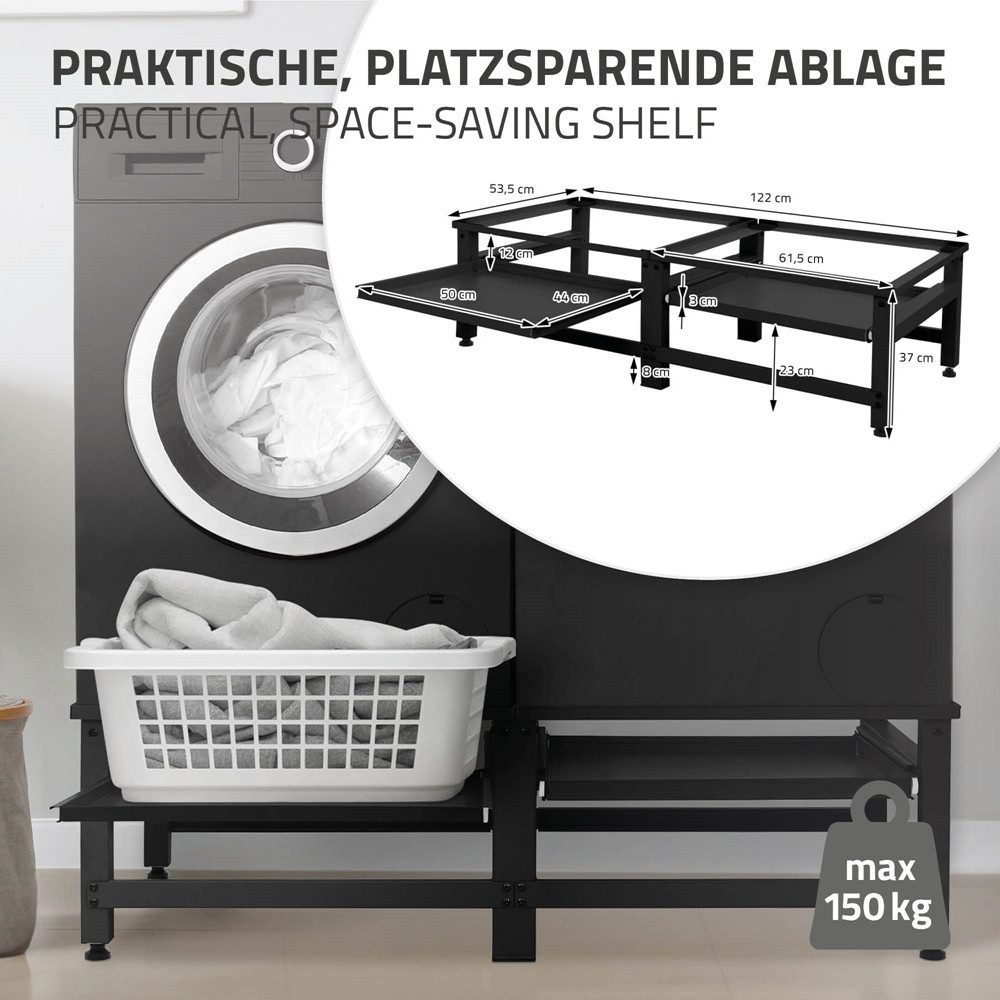 ML-DESIGN Waschmaschinenuntergestell Waschmaschinenzubehör Untergestell Unterbausockel Podest für Trockner, Zubehör für Waschmachinen, Doppel Waschmaschinen Unterbau ausziehbare Ablage 124x55x37cm Stahl