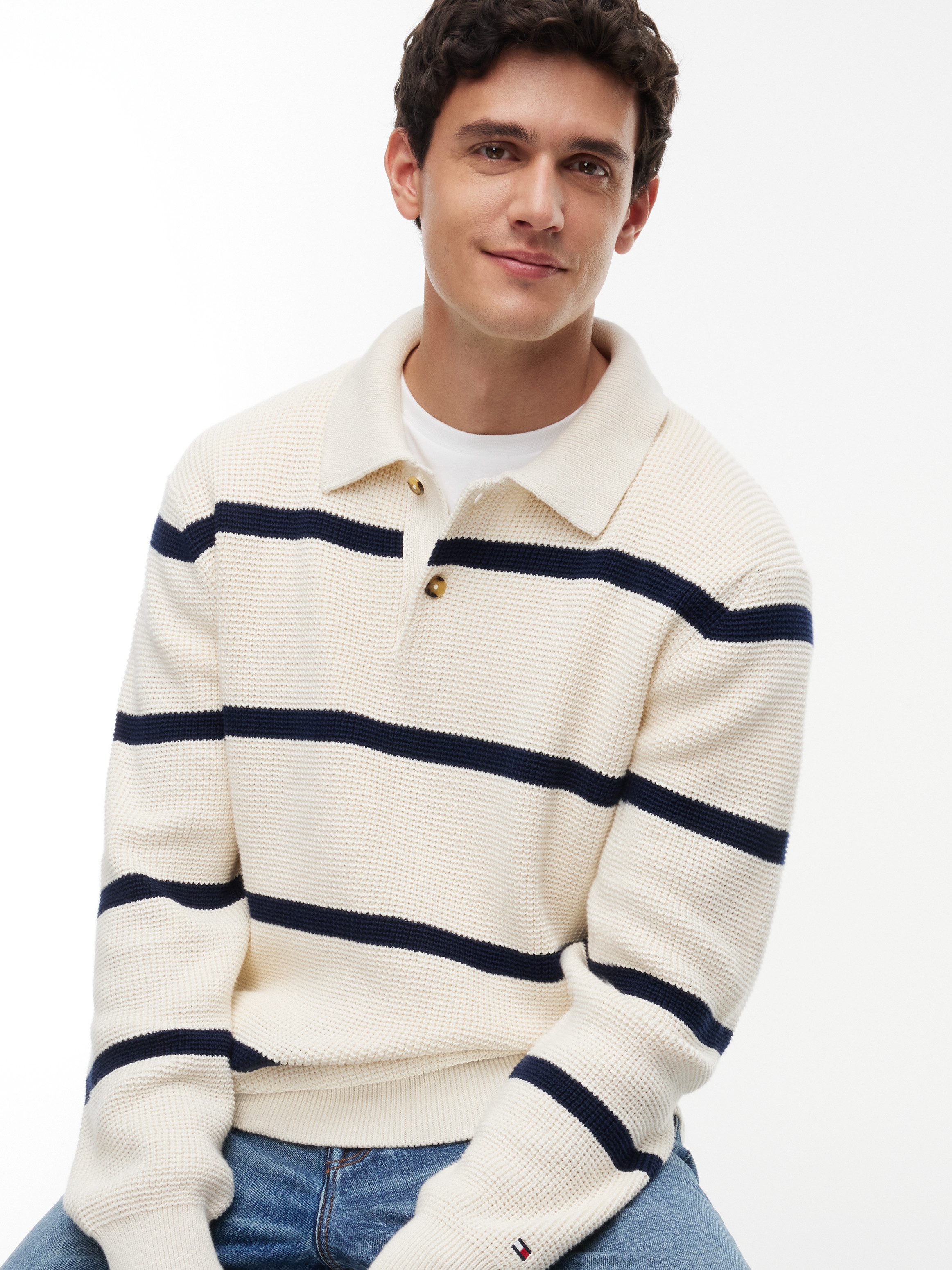 Tommy Hilfiger Polokragenpullover WAFFLE STRUCTURE RUGBY Relaxed Fit