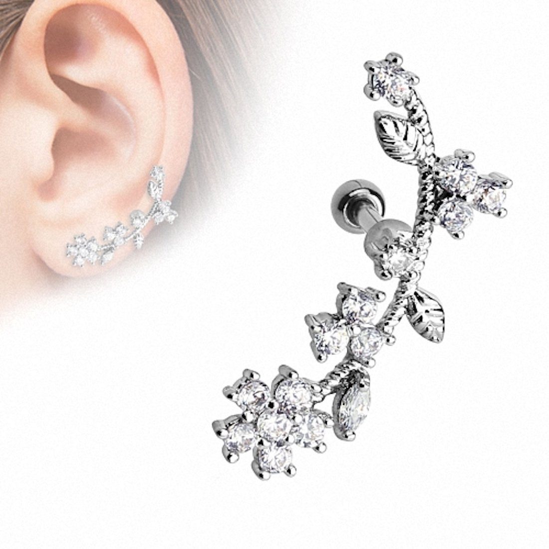 Taffstyle Piercing-Set Tragus Helix Cartilage Kristall Blumen Kugel, Ohr Knorpel Piercing 316 L Chirurgenstahl Stecker mit Kristall Blumen